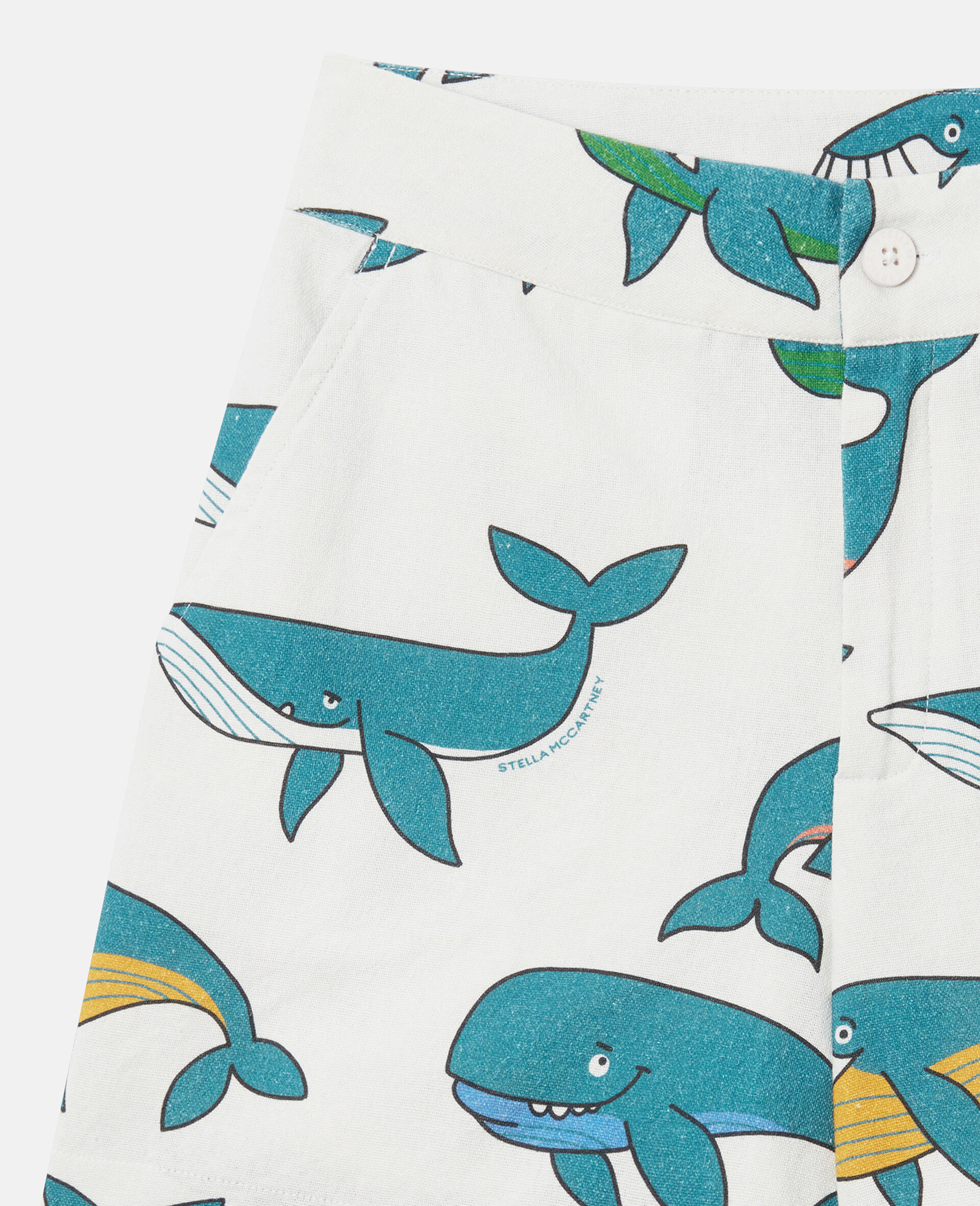 Whale Print Canvas Shorts-White-large image number 1