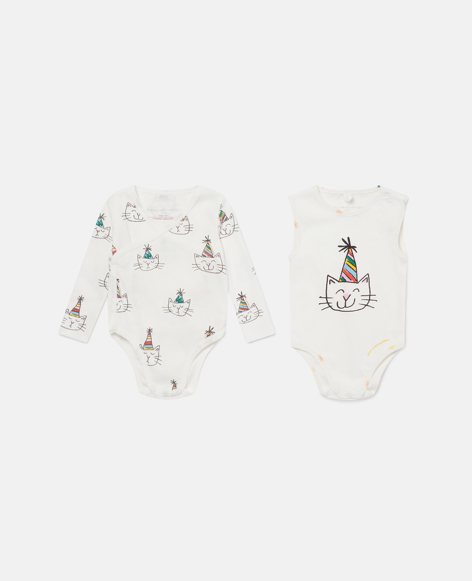 Cat Graphic Print Romper Set-Cream-medium