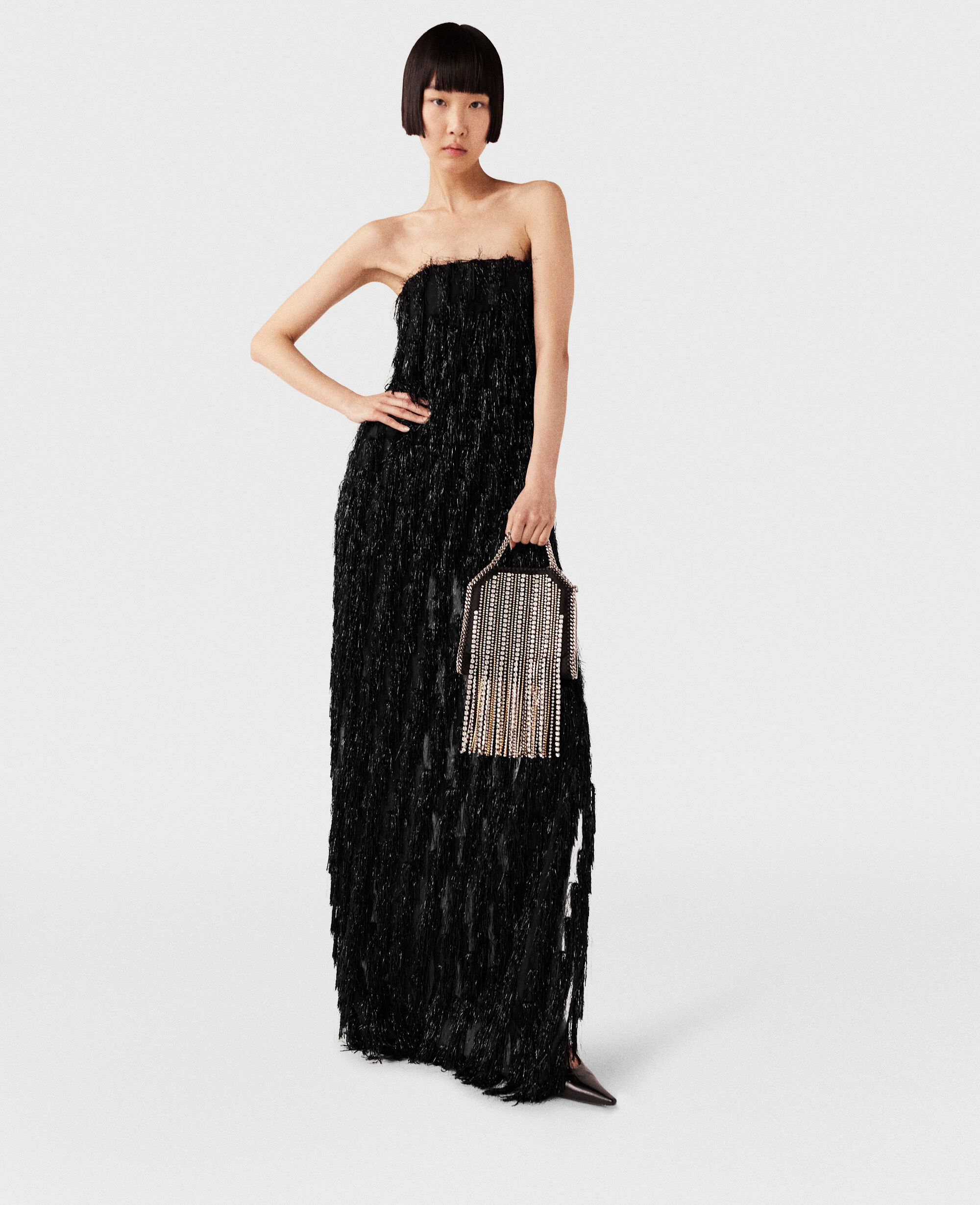 Women Black glitter Sleeveless Glitter Tassel Maxi Dress | Stella McCartney  ES
