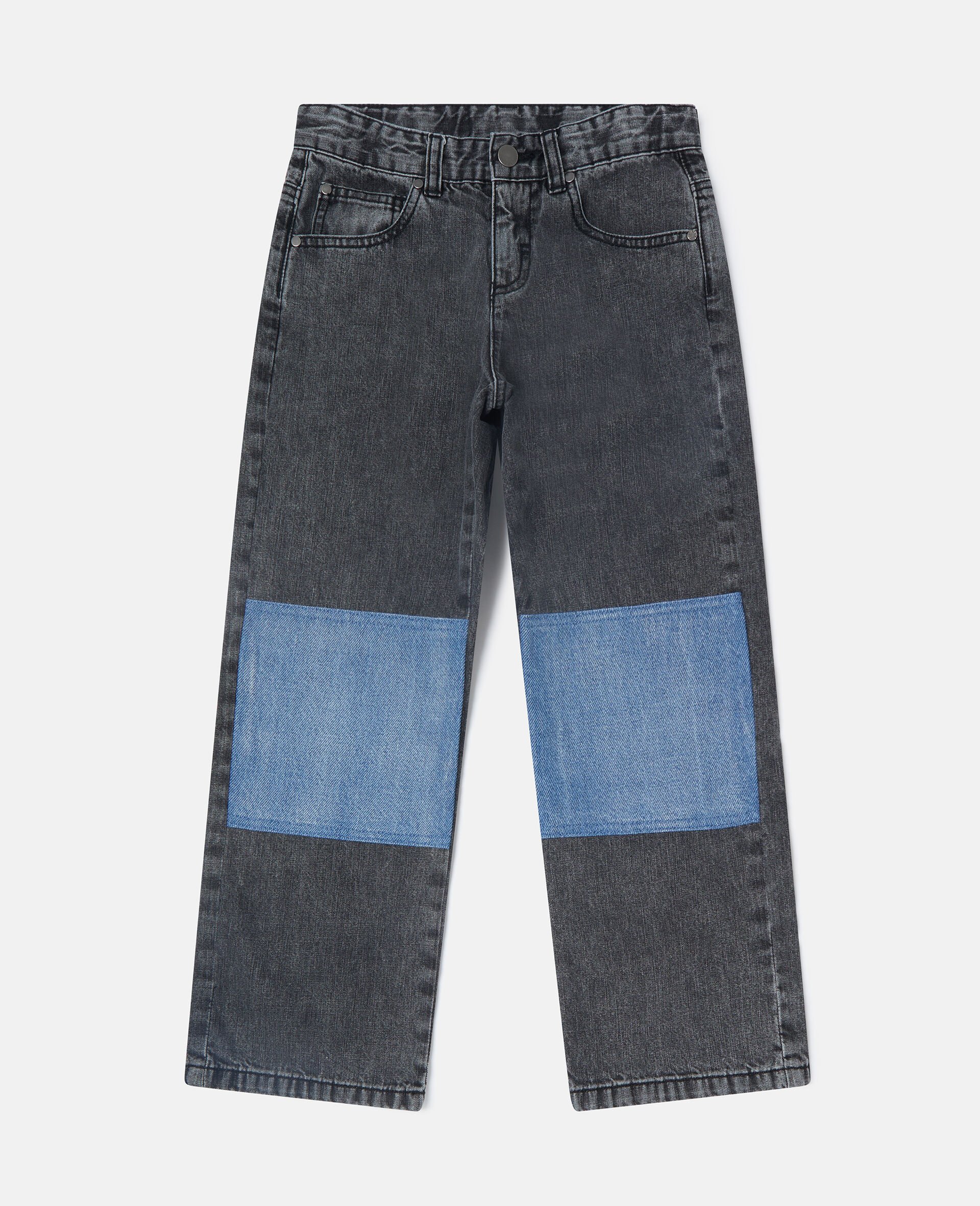 Contrast Panel Straight-Leg Denim Jeans-Black-medium