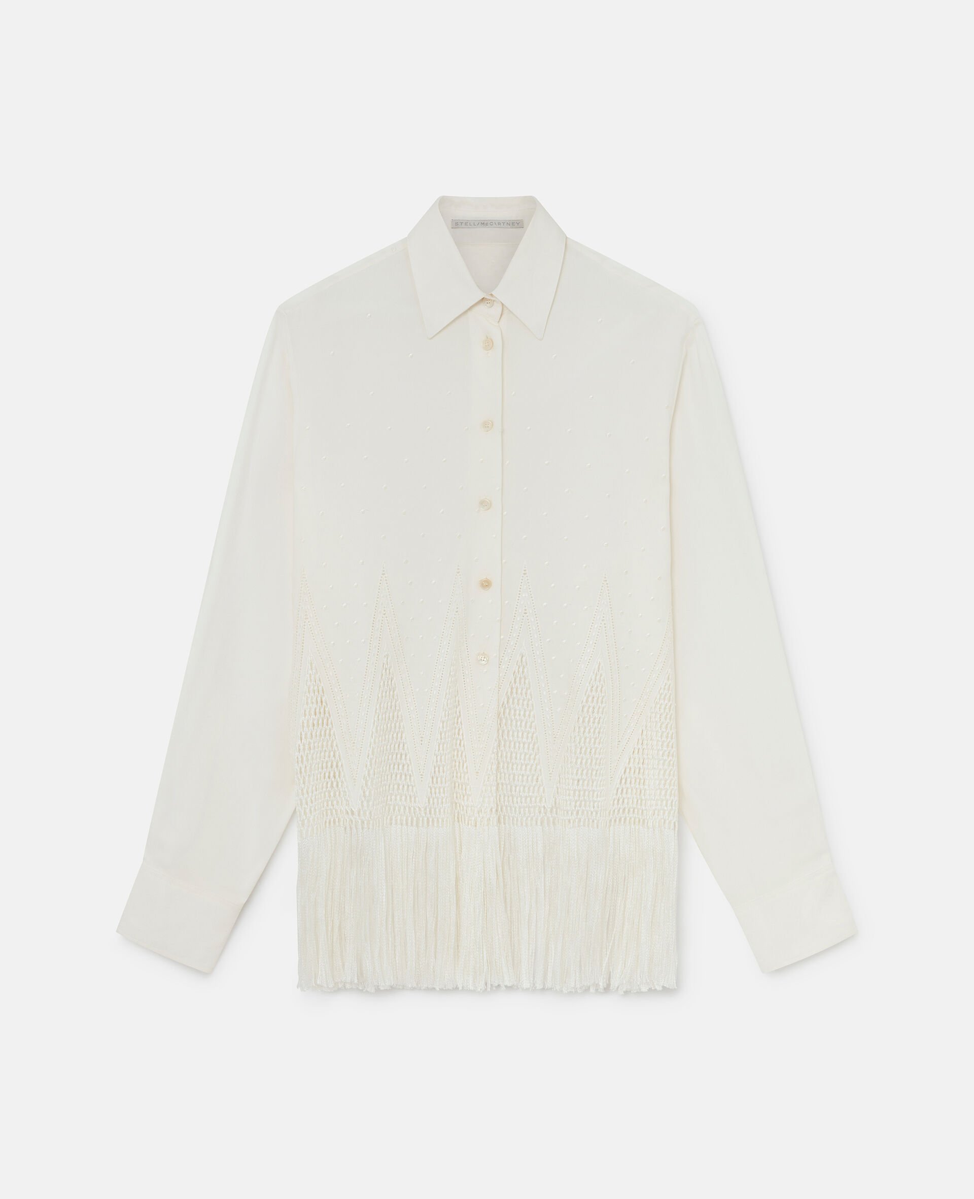 Open-Knit Fringe Shirt -Cream-large image number 0