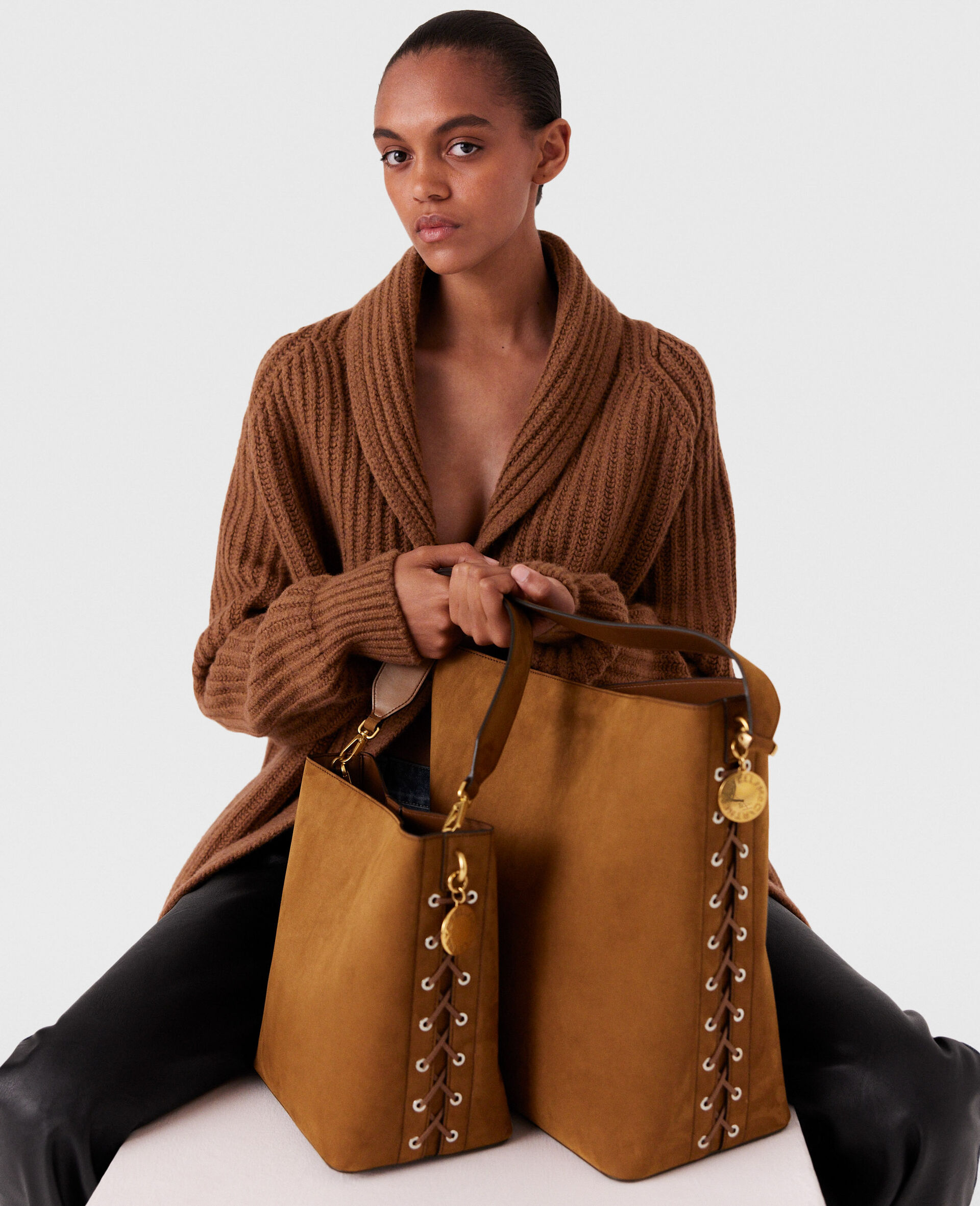 Frayme Whipstitch Crossbody Tote Bag-Brown-large image number 1