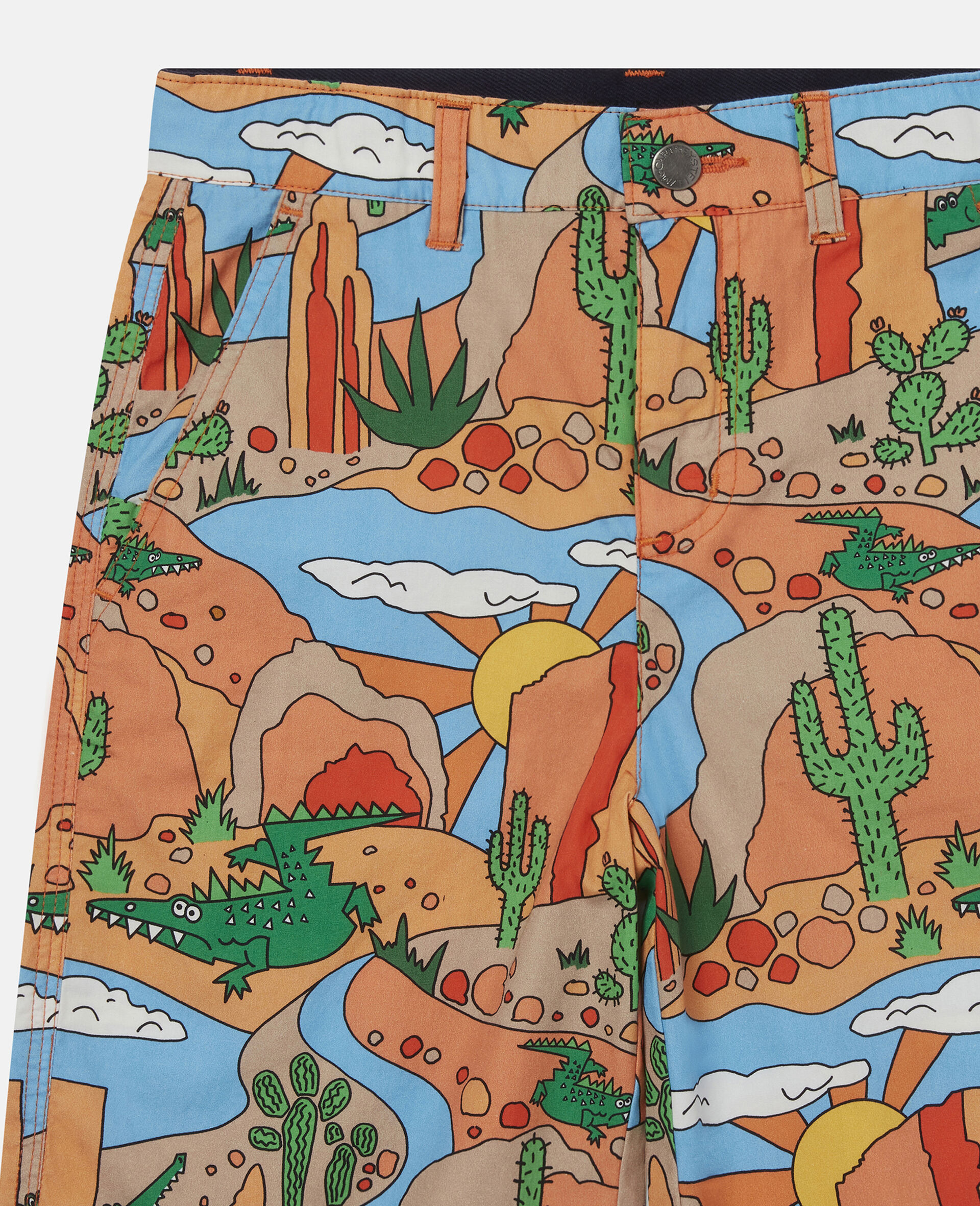 Western Print Cotton Shorts -Orange-large image number 1
