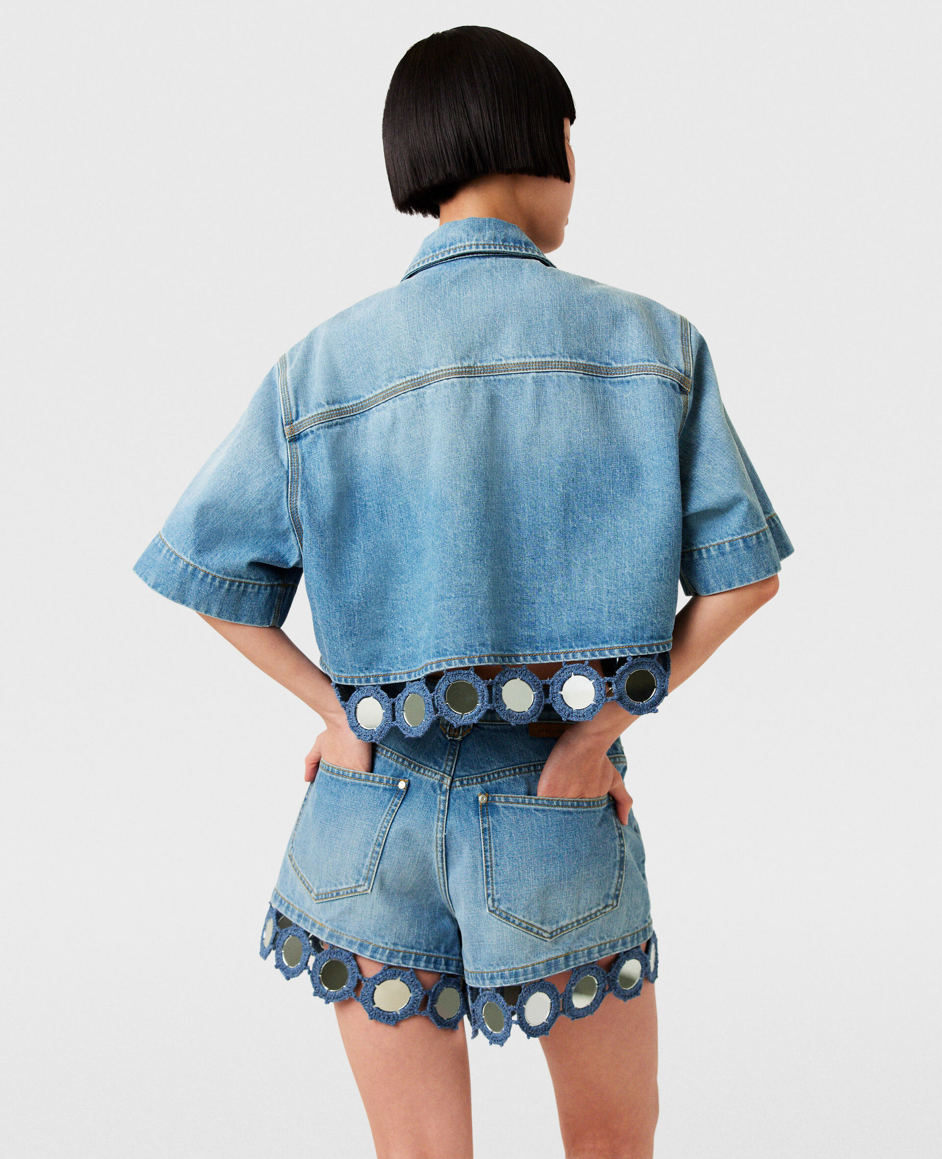 Mirror Crochet Boxy Shirt-Blue-large image number 4