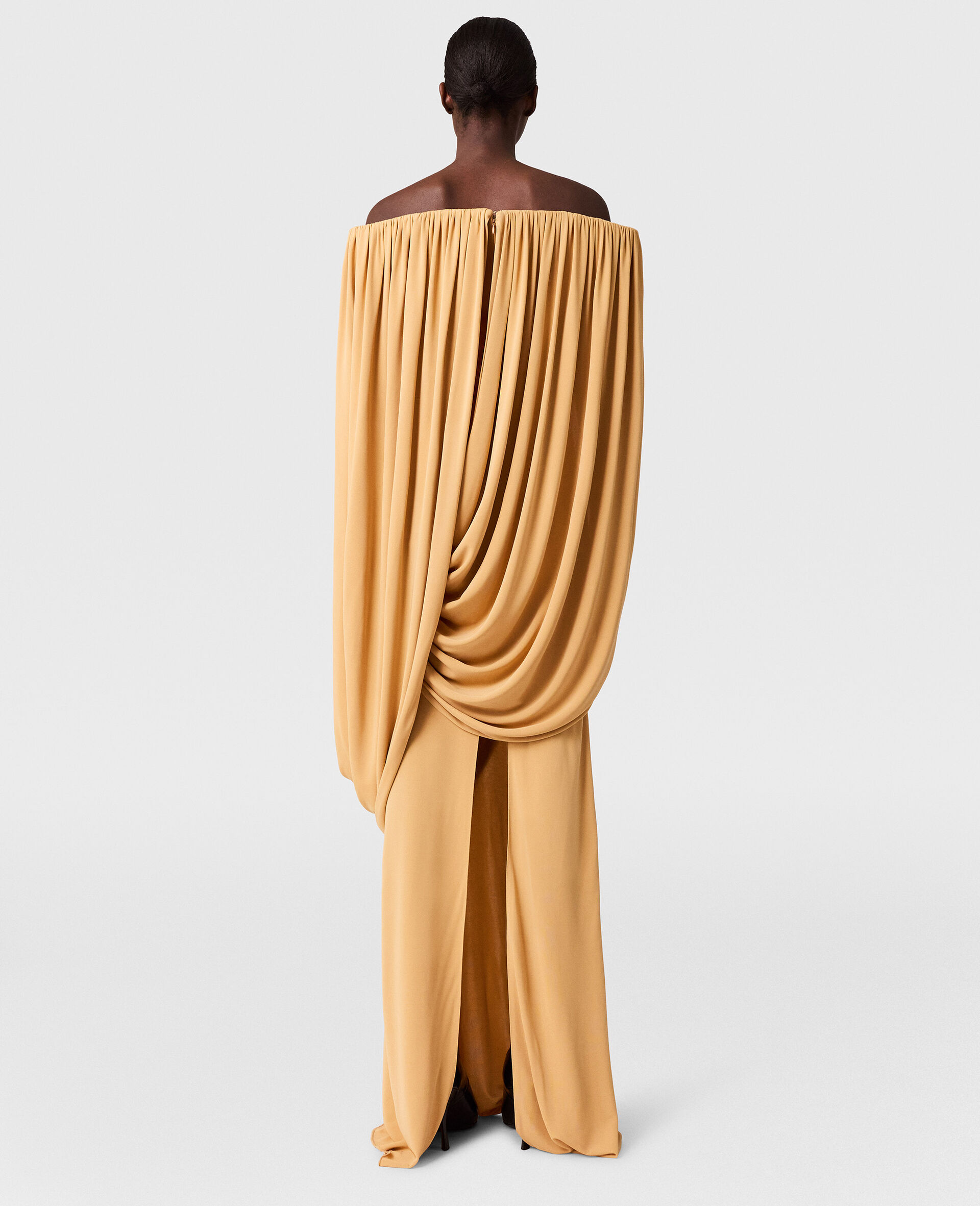 Robe bustier plissee a manche cape en crepe-Rose-large image number 4