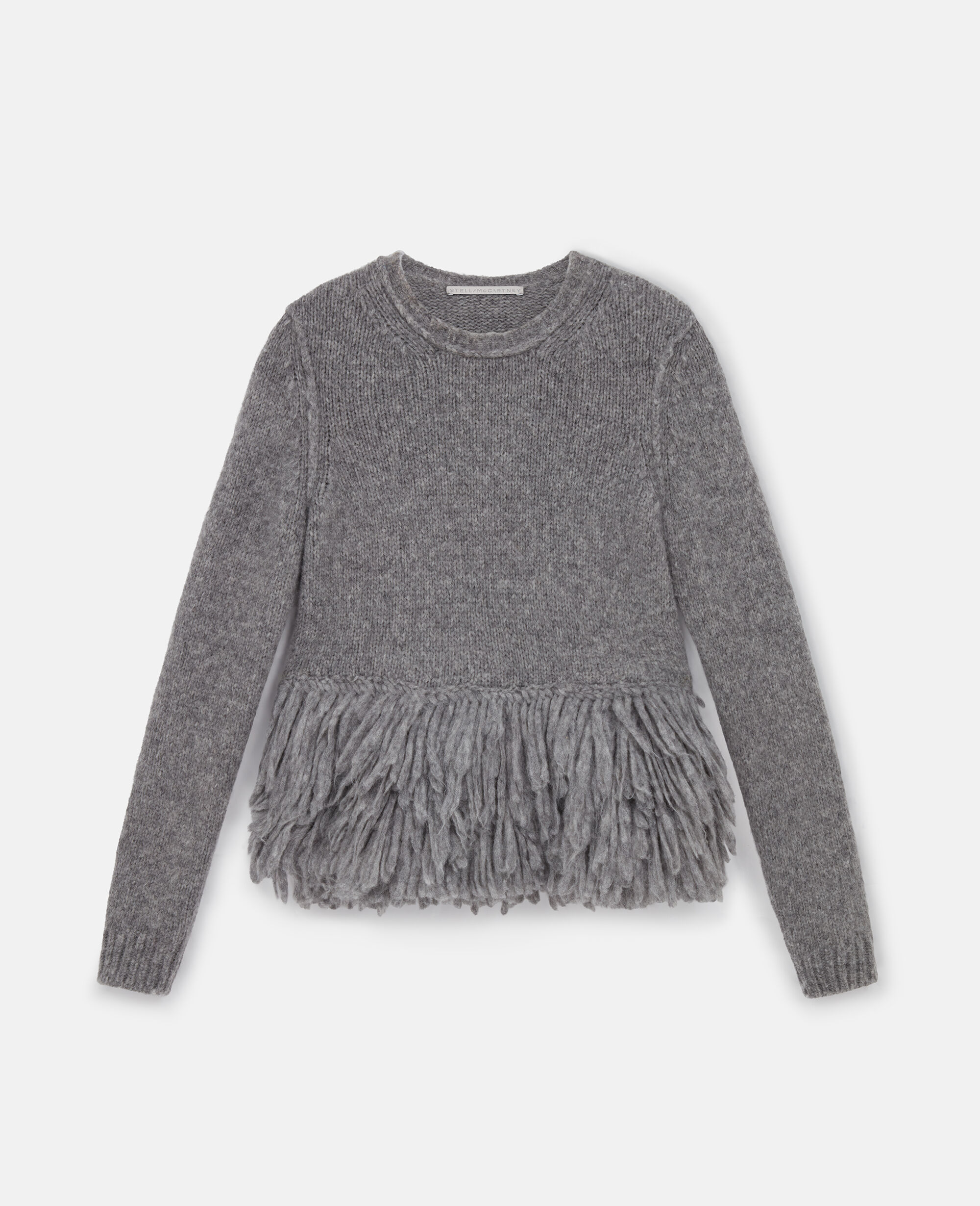 Women Mottled gray Feather Peplum Wool Sweater | Stella McCartney US
