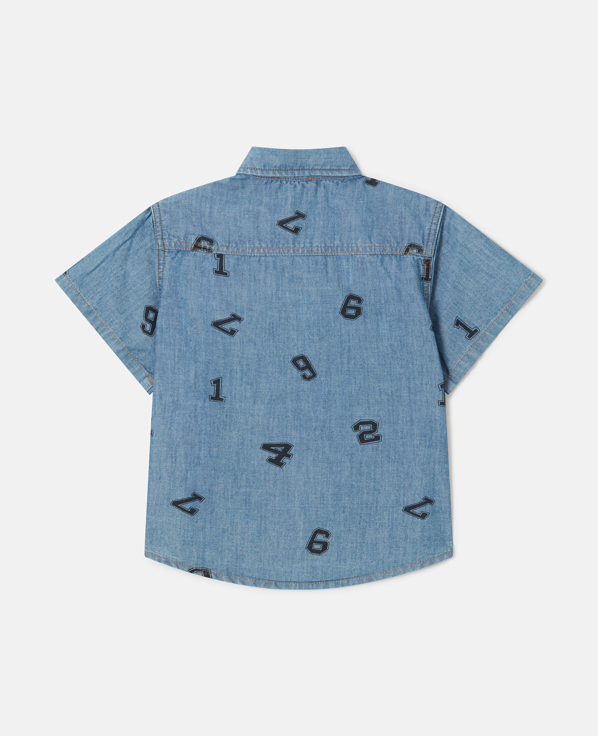 Numbers Print Denim Shirt-Blue-large image number 2