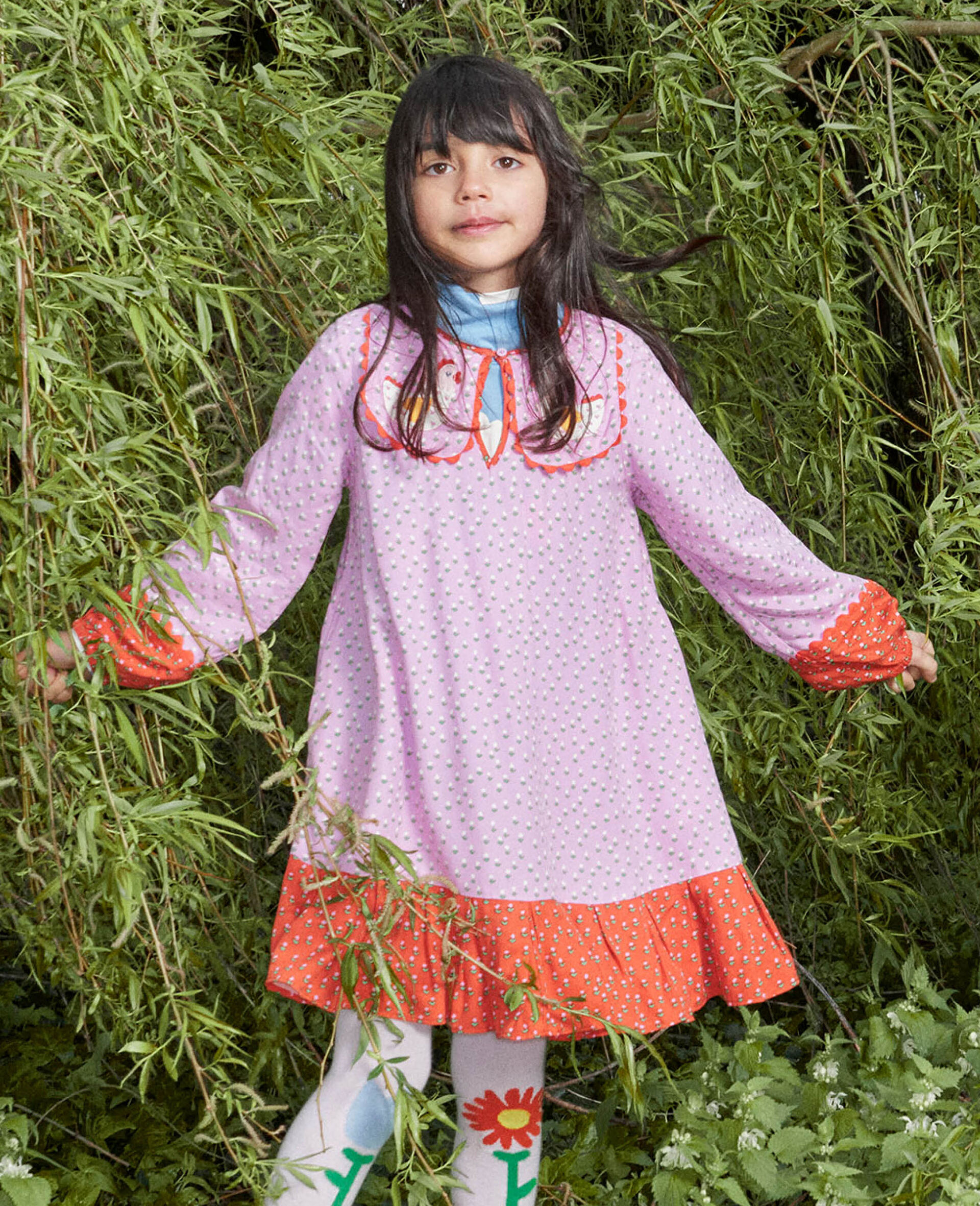 Farmyard Appliqué Dress -Pink-model