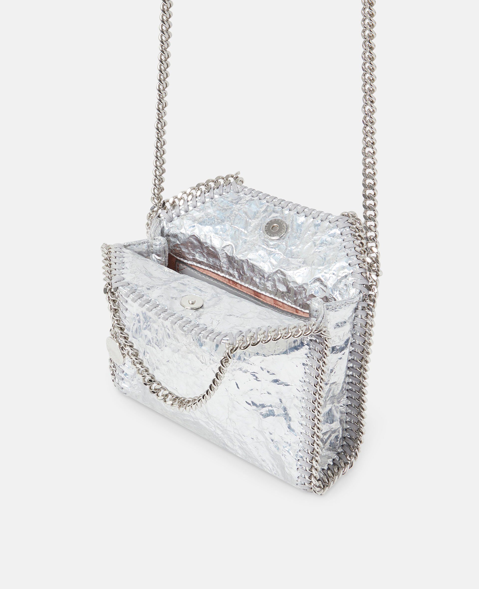 Cracked Metallic Falabella Tiny Tote Bag-Silver-large image number 4