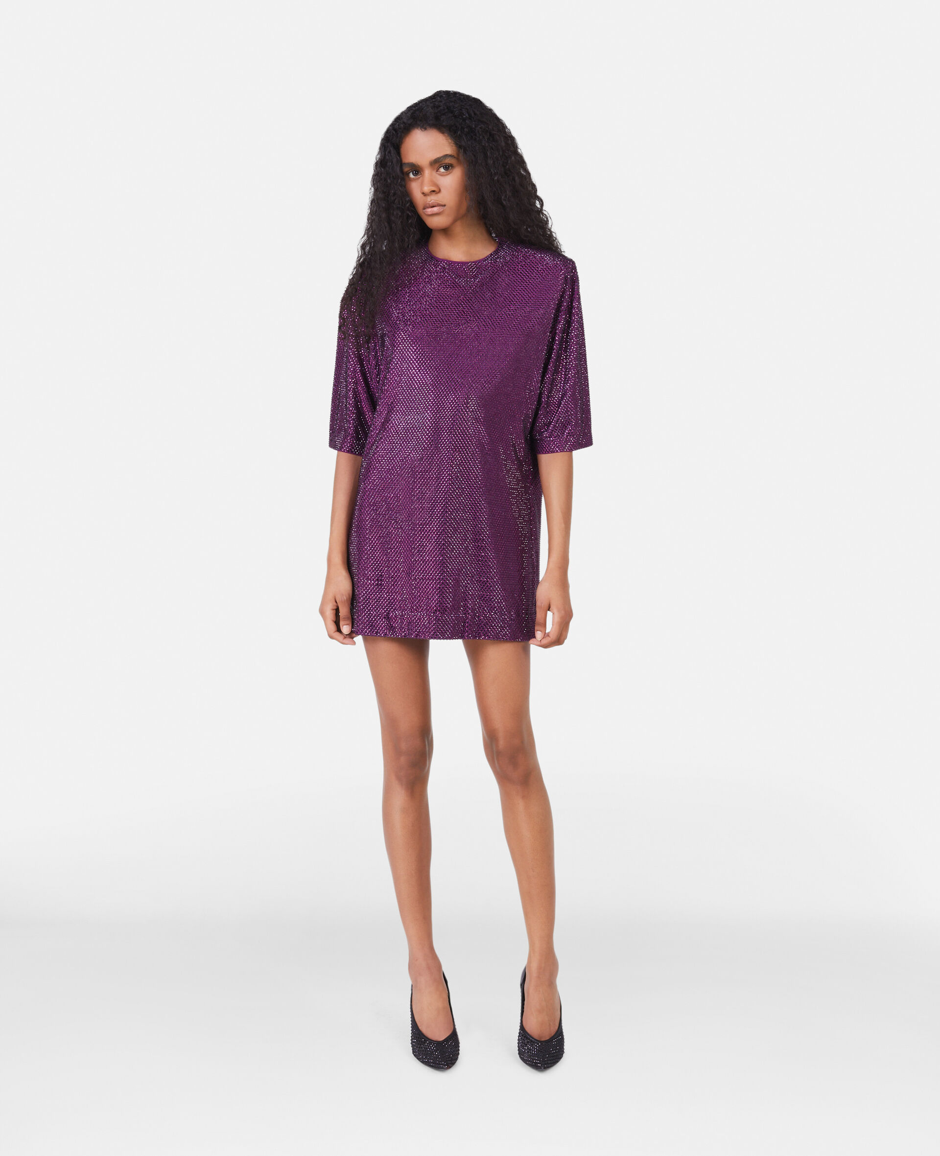 Mini robe ornee de cristaux-Purple-model Mini robe ornee de cristaux-Purple-model