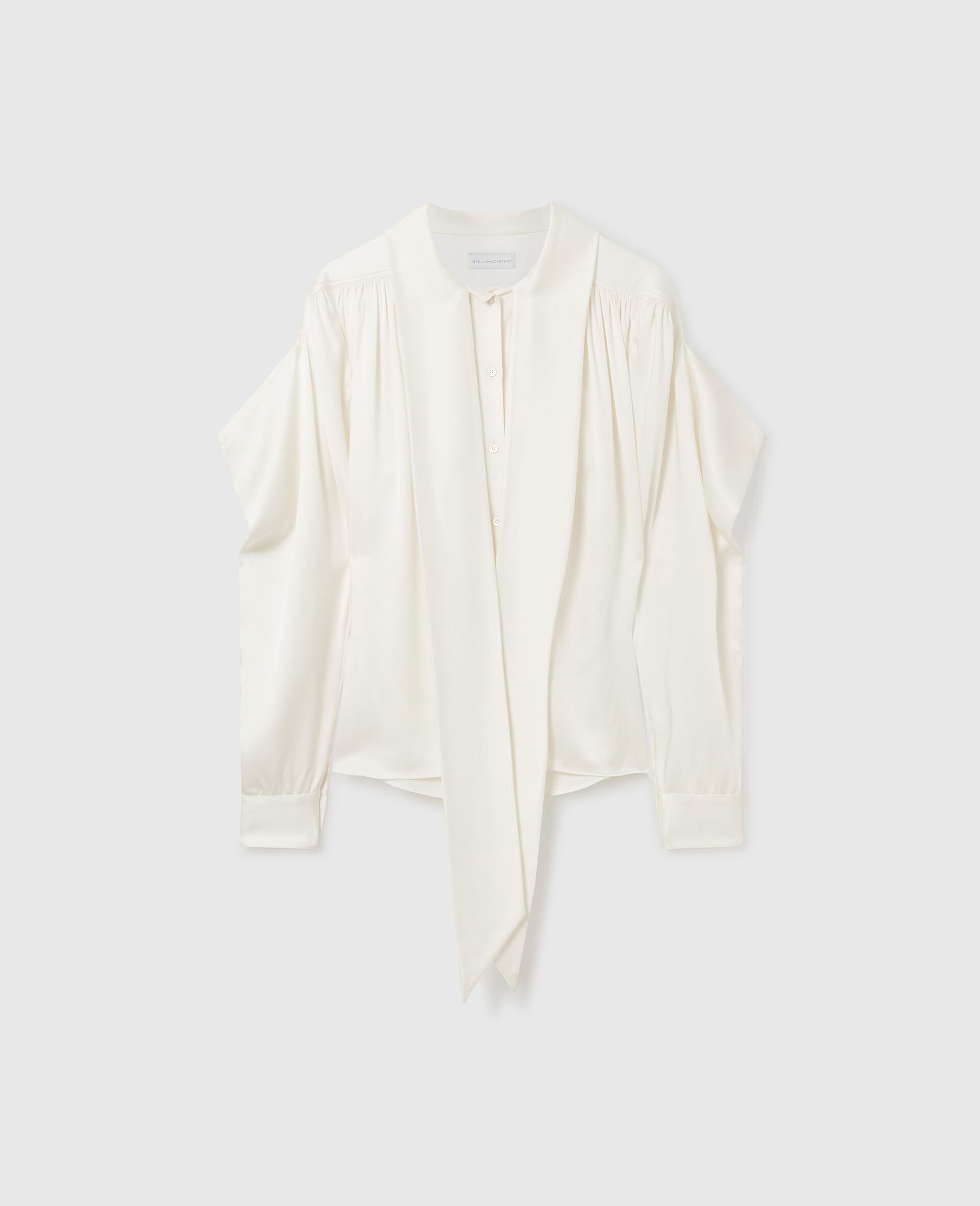 Neck-Tie Shoulder Pad Long-Sleeve Shirt-White-medium