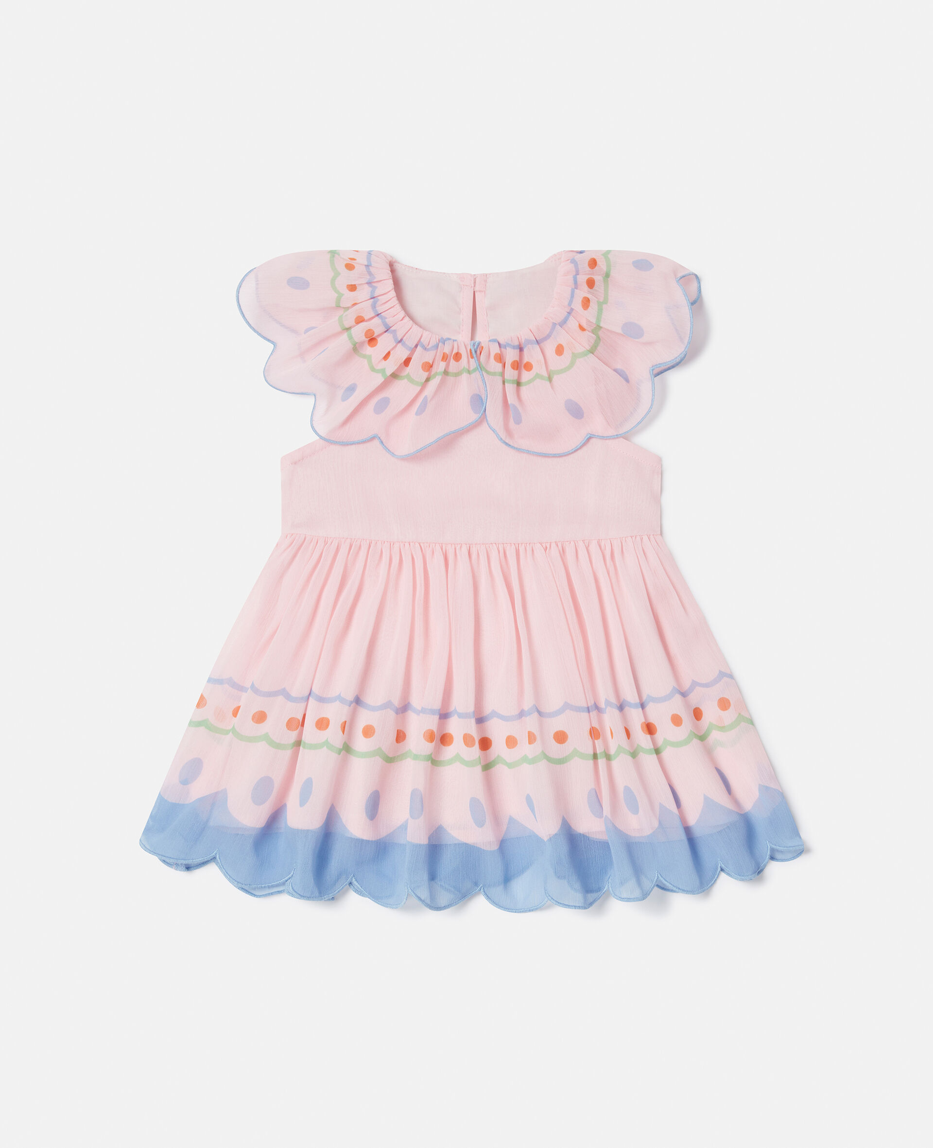 蝴蝶图案褶裥盖肩袖连衣裙-粉色-large image number 0