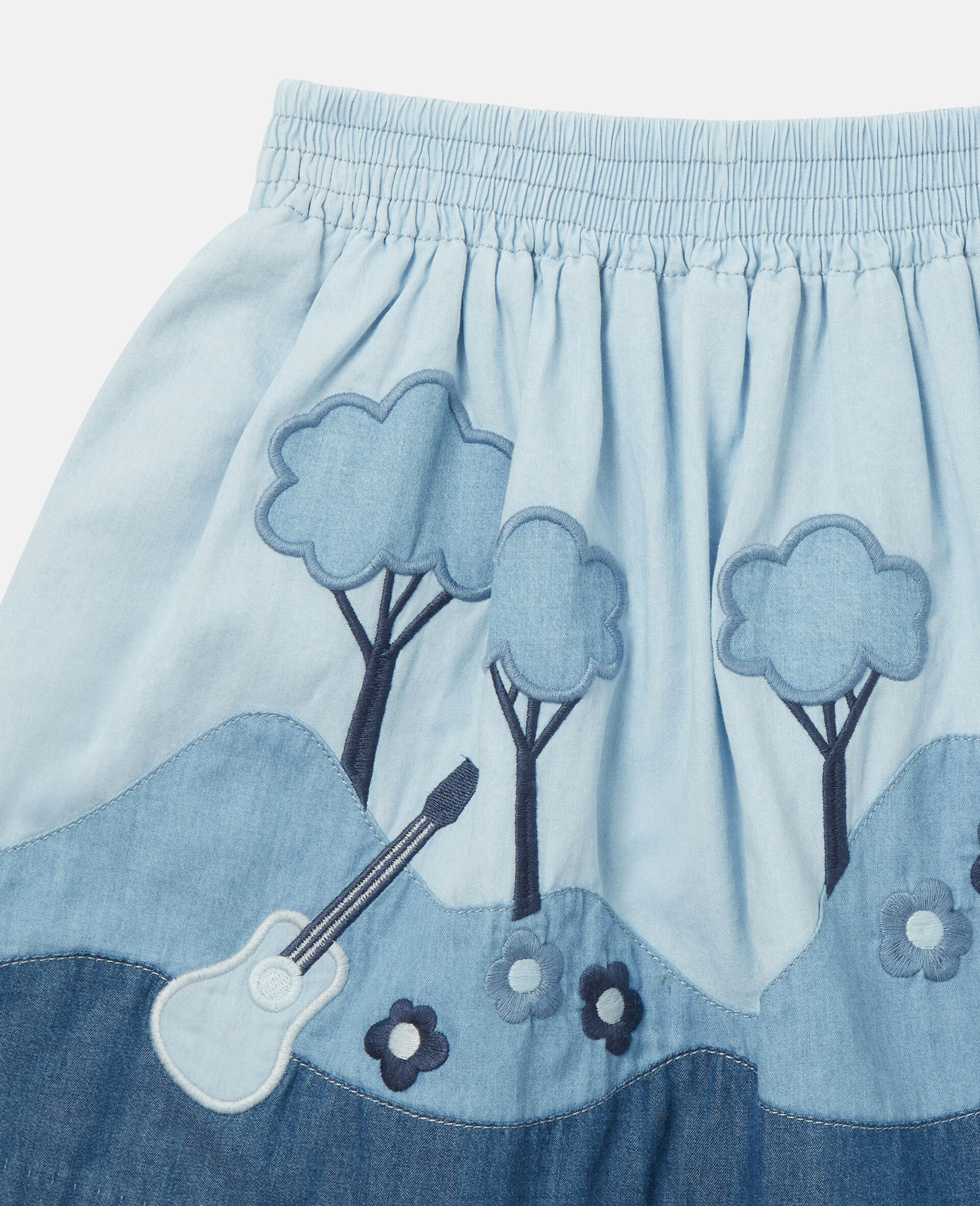 Landscape Patchwork Chambray Skirt-Blue-large image number 1