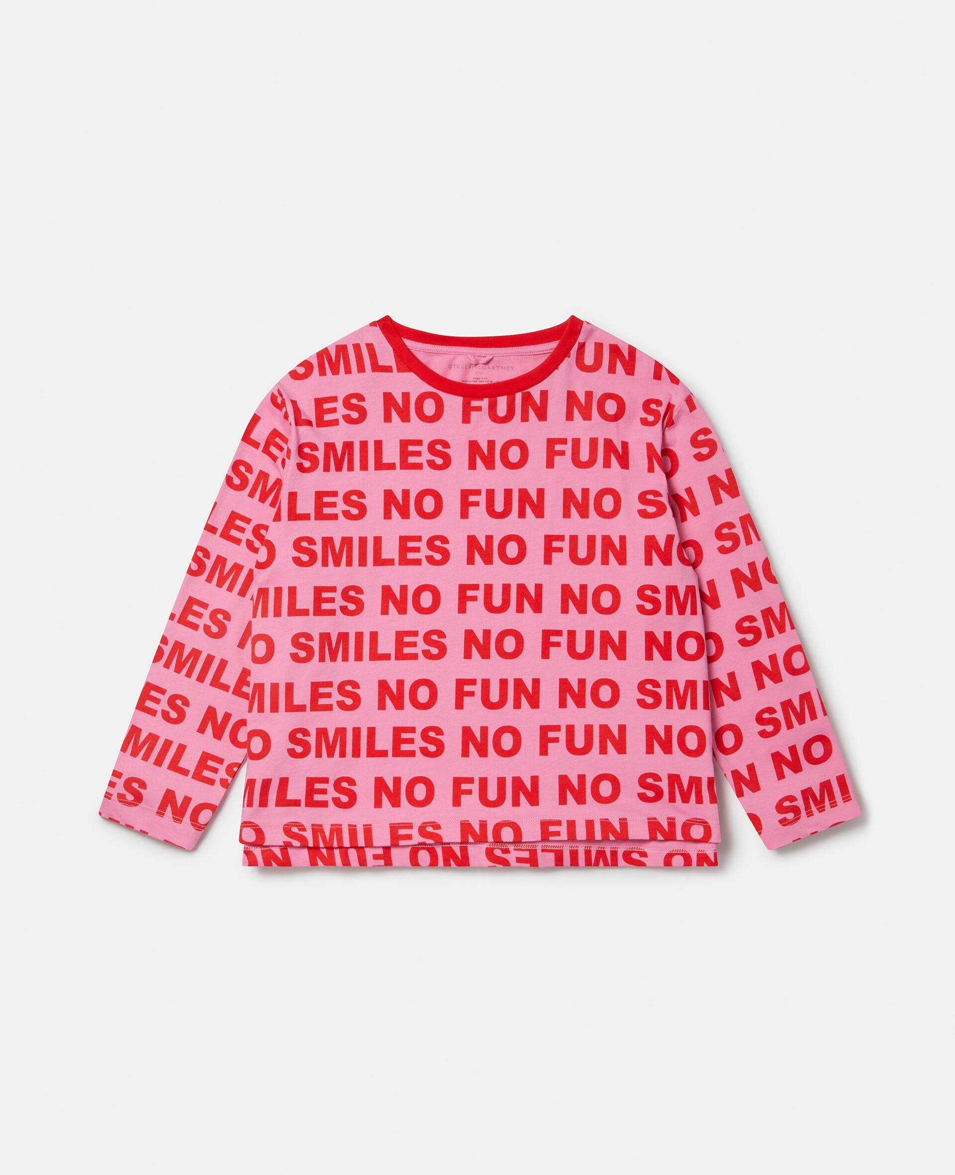 No Smiles No Fun Print Cotton T‐Shirt-Pink-large