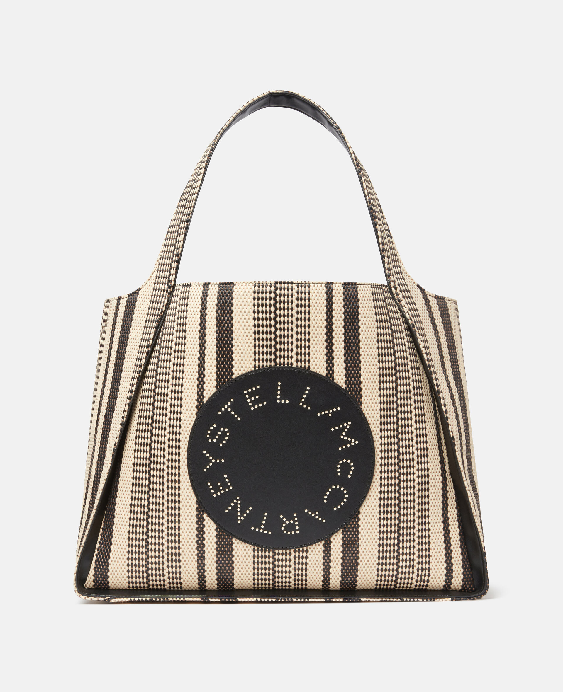 Stella Logo Striped Raffia Tote Bag -Black-large image number 0
