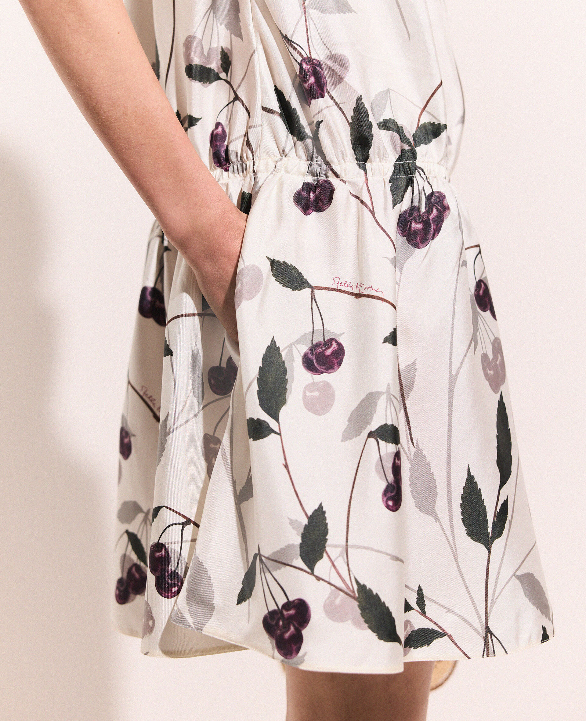 Cherry Print Sleeveless Mini Dress-Beige-large image number 5