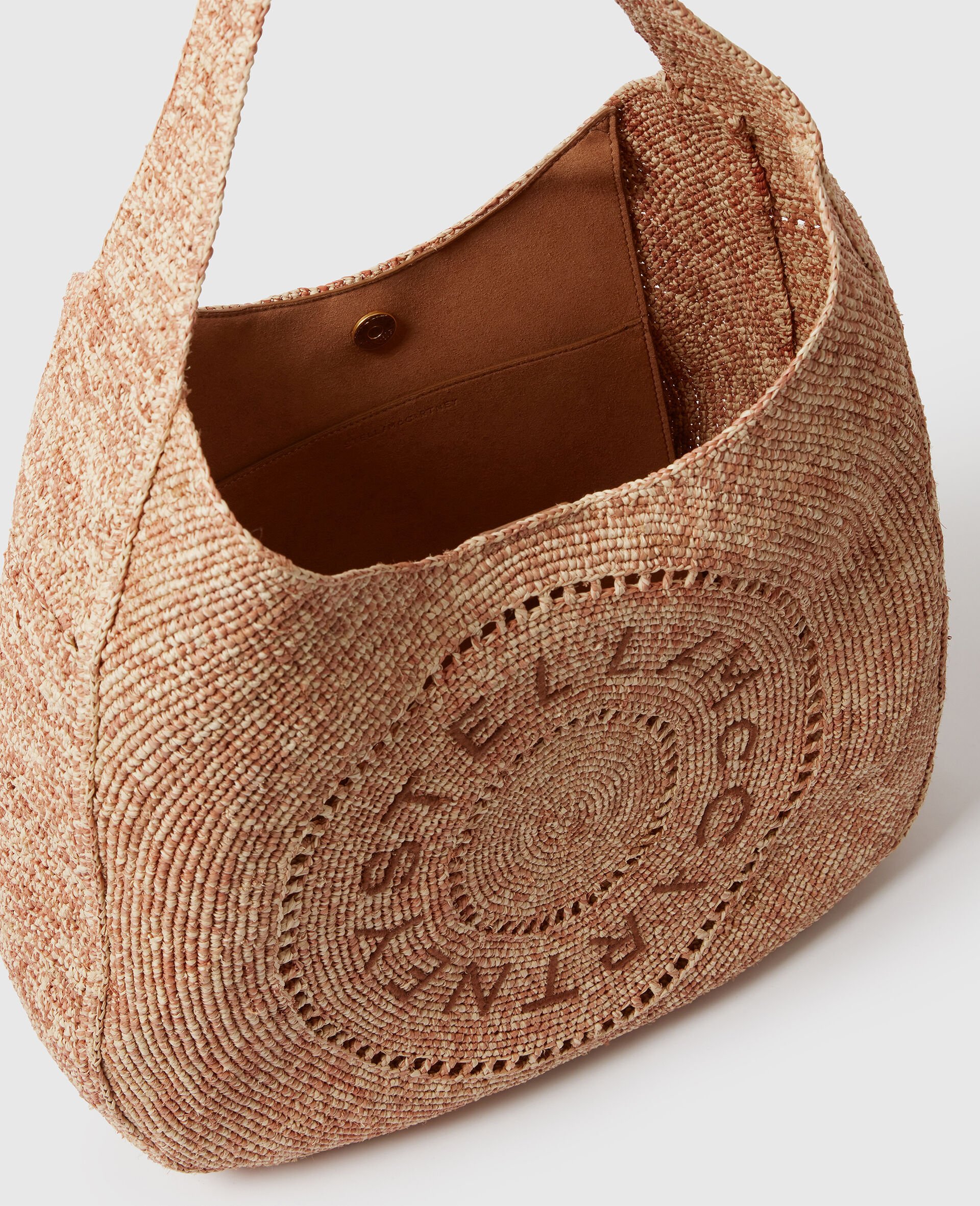 Borsa Hobo Grande all&rsquo;Uncinetto in Rafia con Logo-Beige-large image number 3