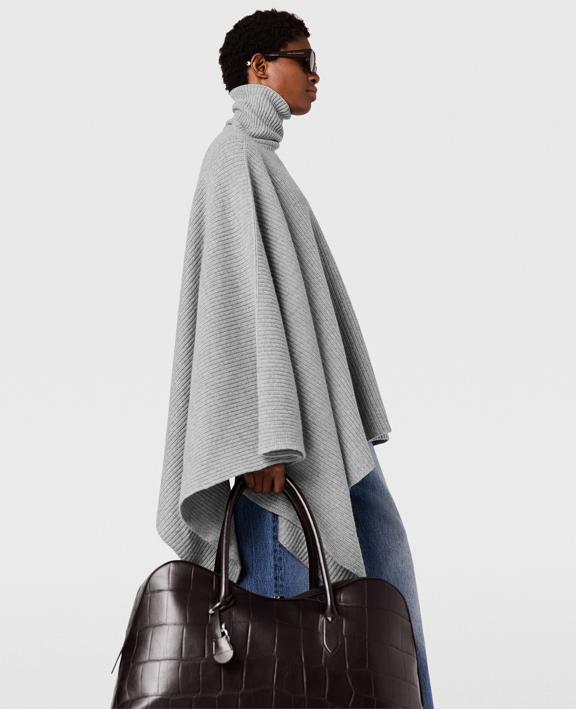 Poncho Dolcevita Asimmetrico in Maglia-Grigio-large image number 2