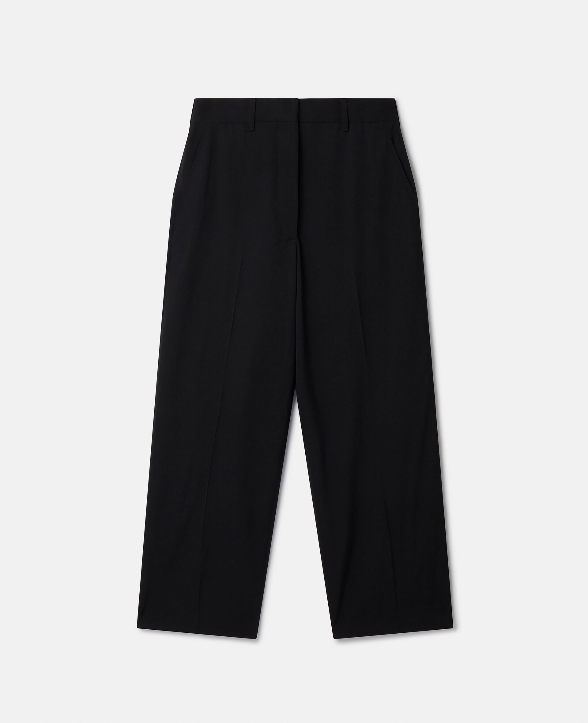 Wool Cropped Tailored Trousers-Black-large image number 0