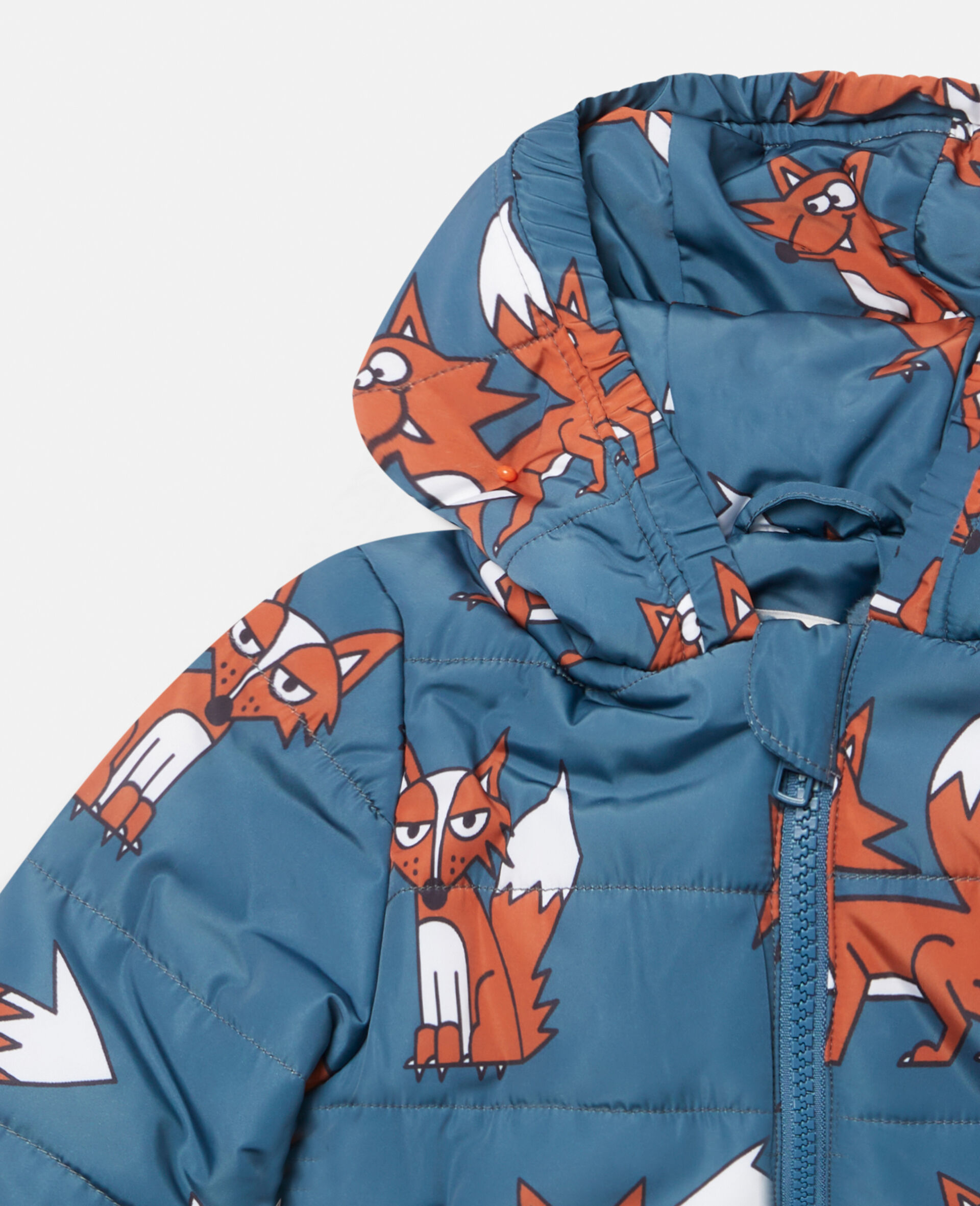 All In One Fox Print Puffer Suit-Blue-large image number 1