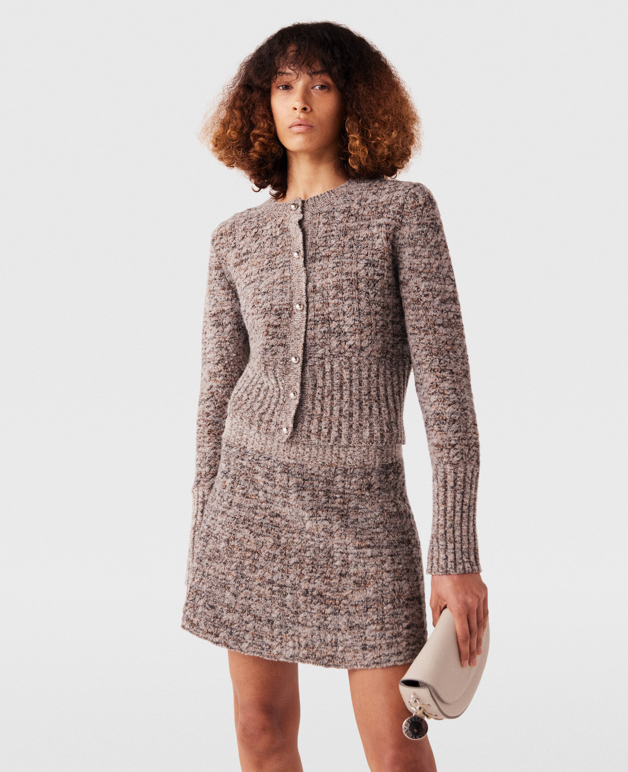 Women Mottled grey Ribbed Chunky Knit Cardigan Stella McCartney GB