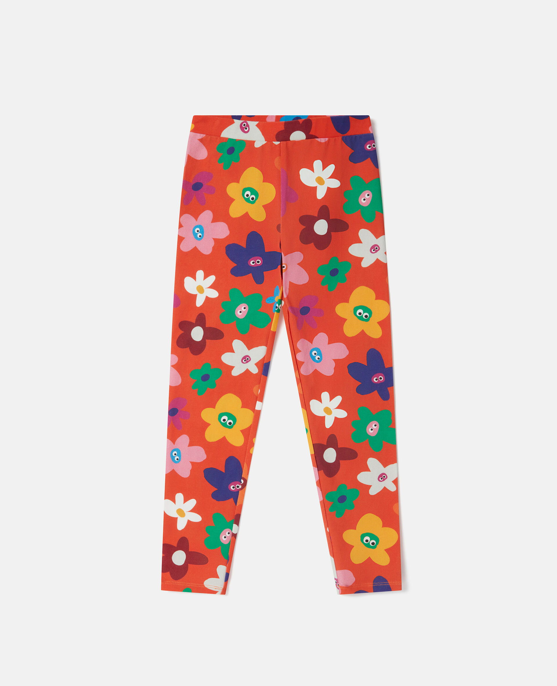 Smiling Flower Print Leggings-Red-large Smiling Flower Print Leggings-Red-large image number 0