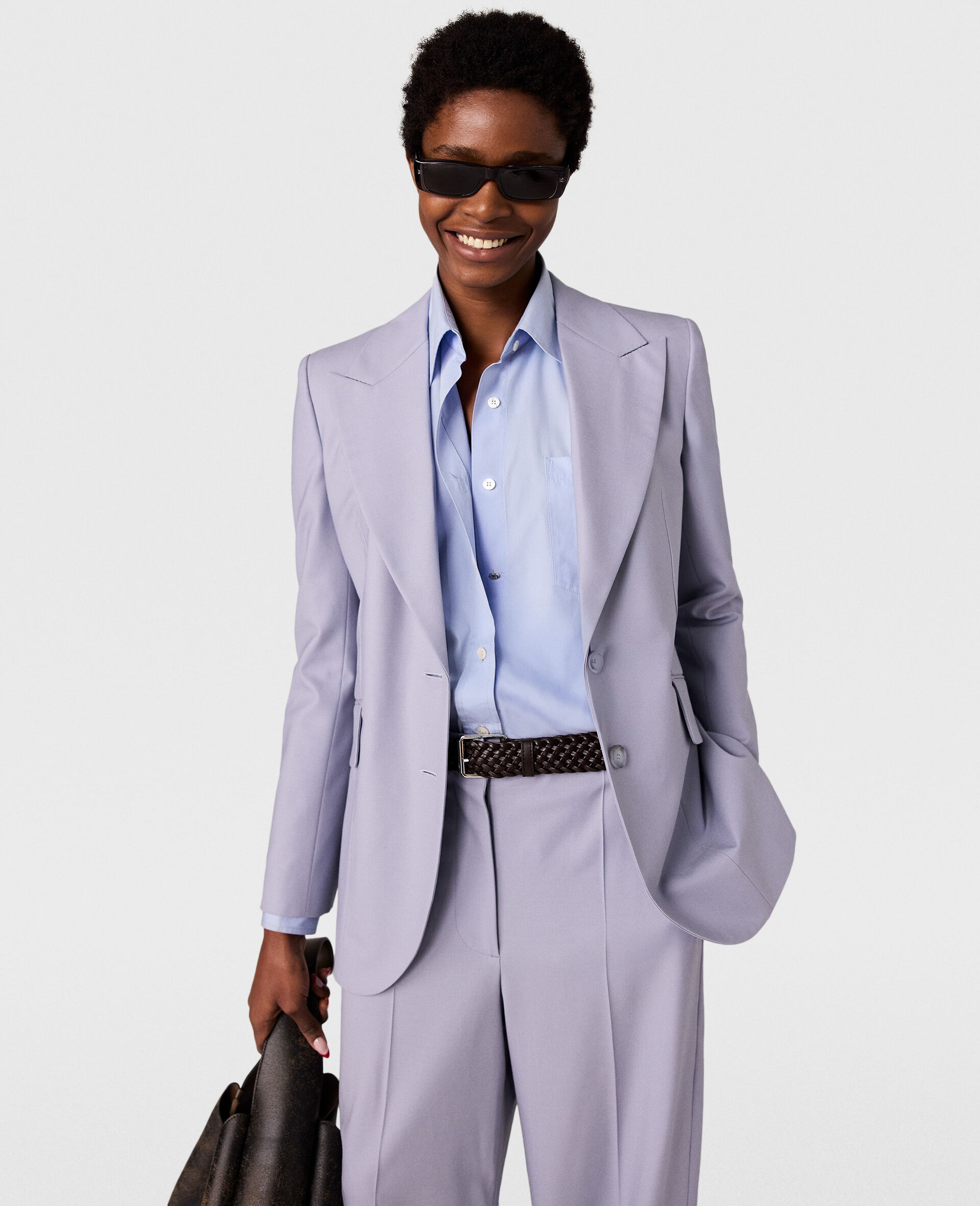 Single-Breasted Peak-Lapel Blazer-Blue-medium Single-Breasted Peak-Lapel Blazer-Blue-medium