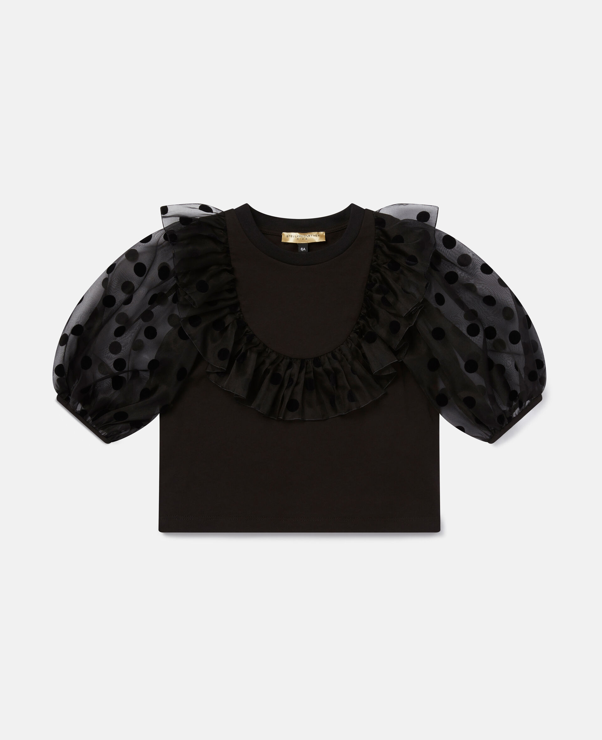 Velvet Polka Dot Ruffle Top-Black-large image number 0