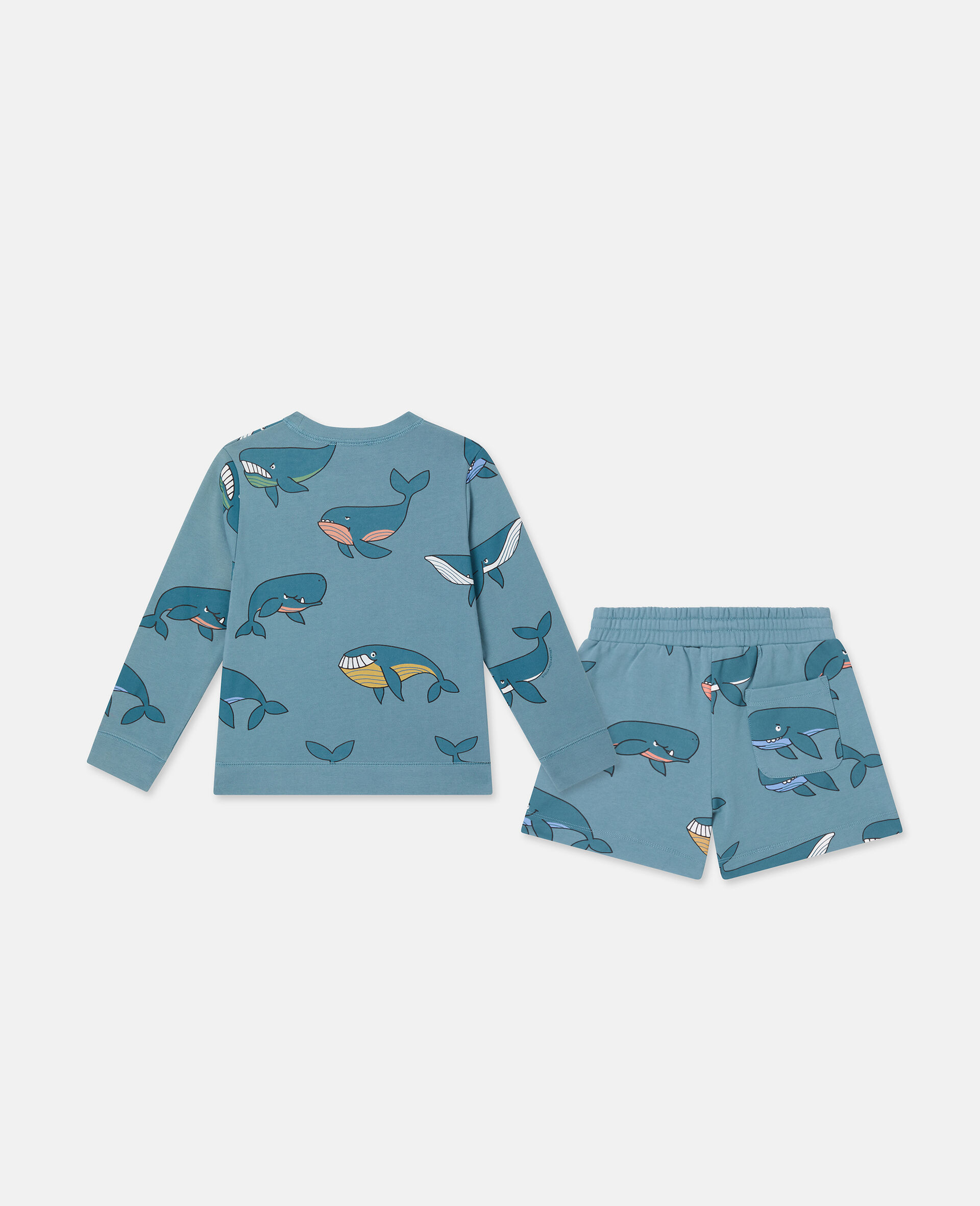 Whale Print Sweatshirt And Shorts Set-Blue-large image number 2