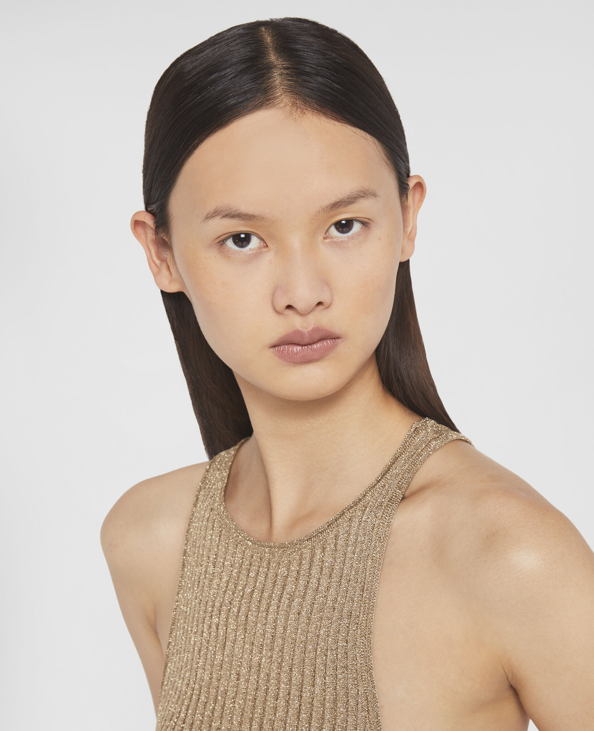 Sparkle Knit Racer Tank Top-Yellow-large image number 3