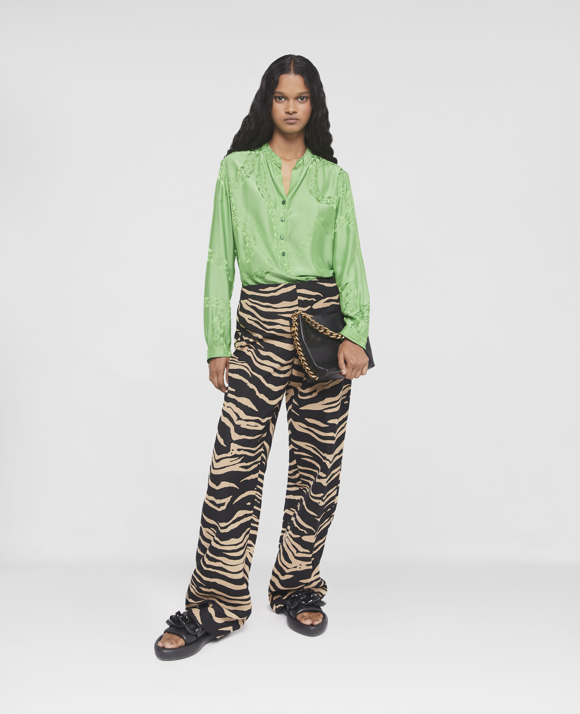 Falabella Chain Silk Jacquard Shirt-Green-large image number 1