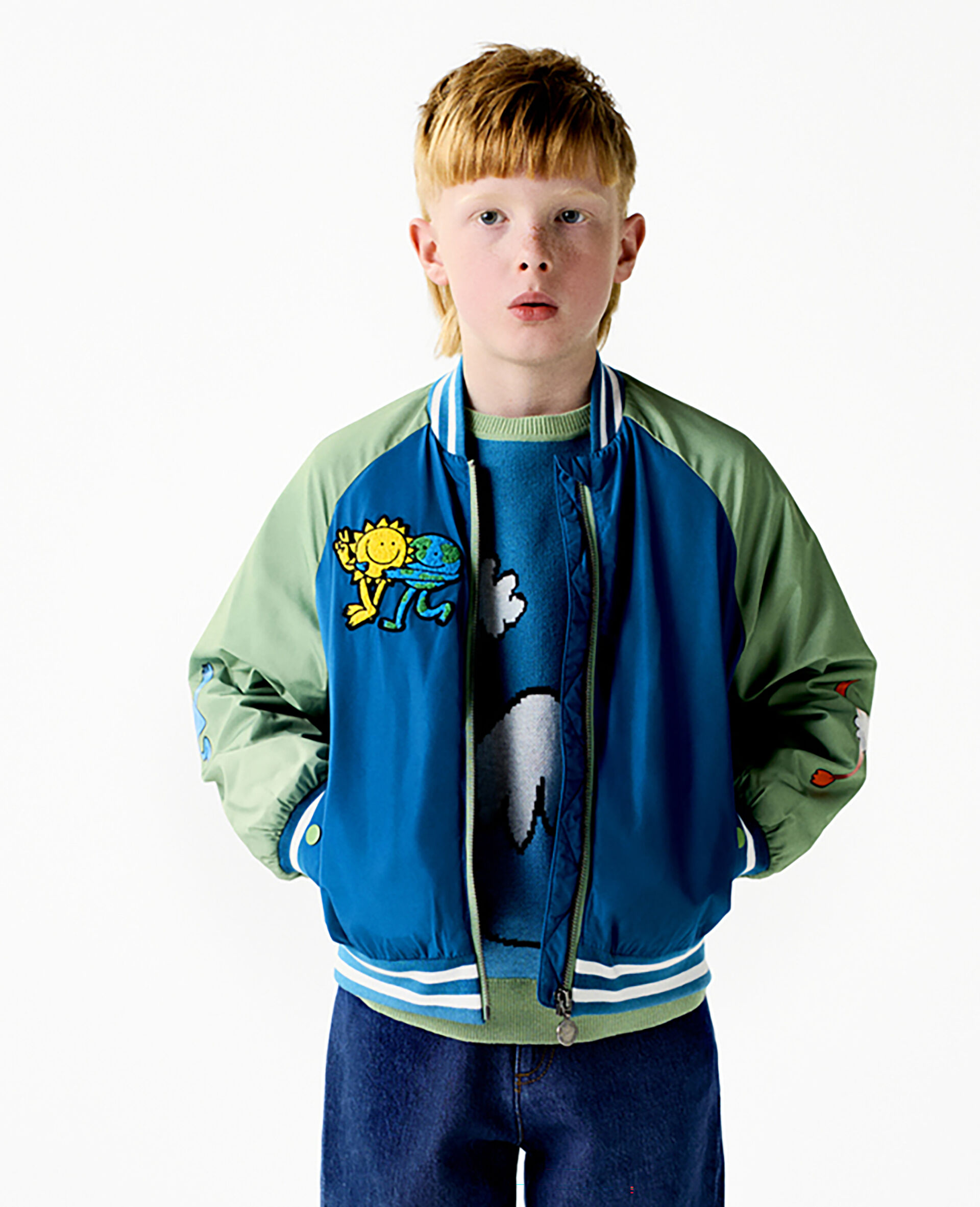 Earth Friends Graphic Bomber Jacket-Blue-model