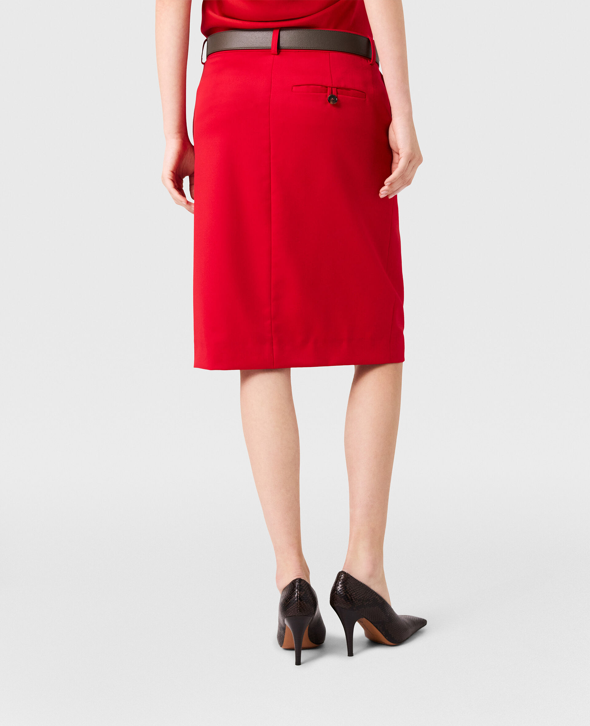 Lace-Trimmed Satin Midi Skirt-Red-large image number 4
