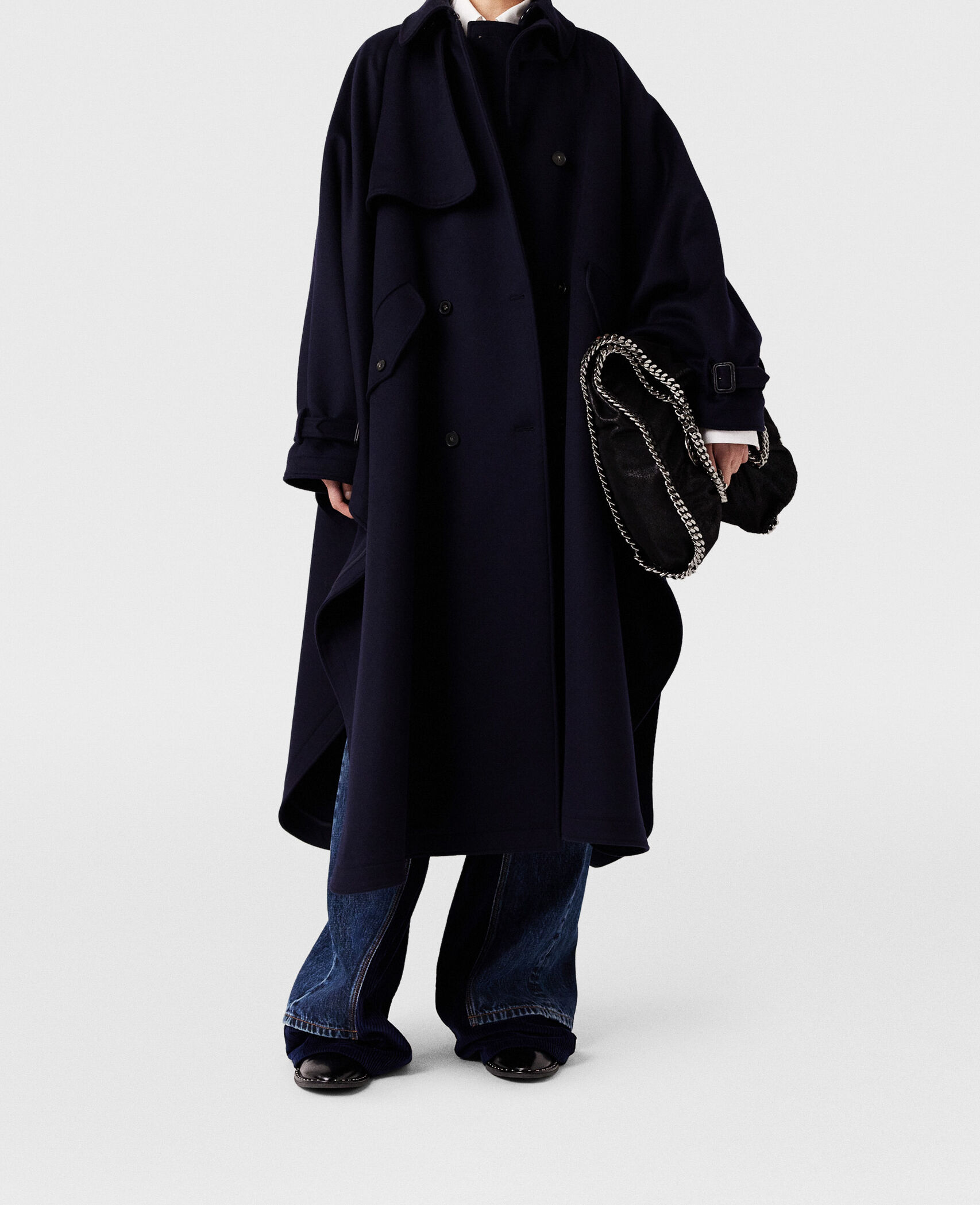 Trench coat coupe trapeze a col montant Bleu marine sombre