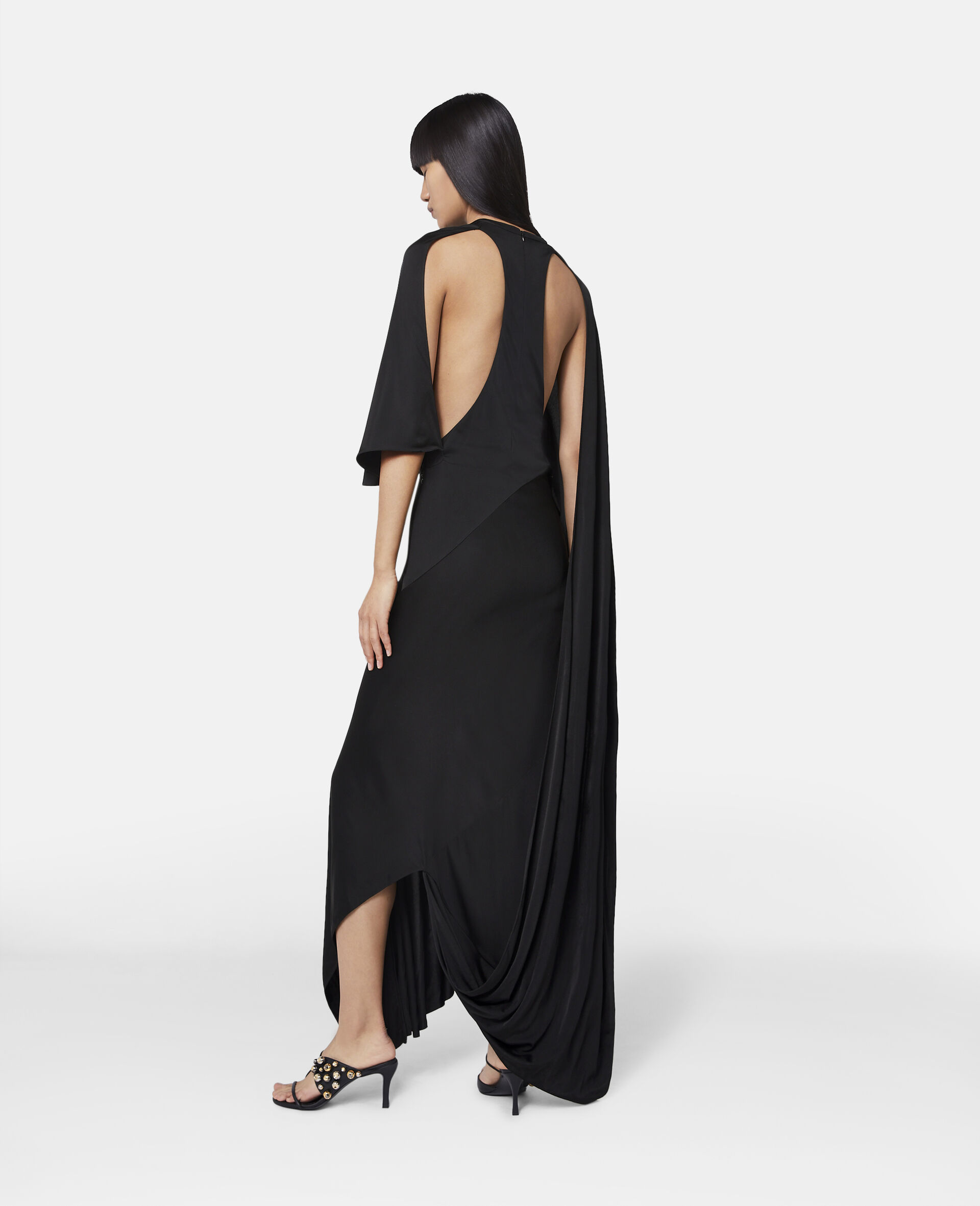 Asymmetric Cape Sleeve Dress-Black-large image number 1