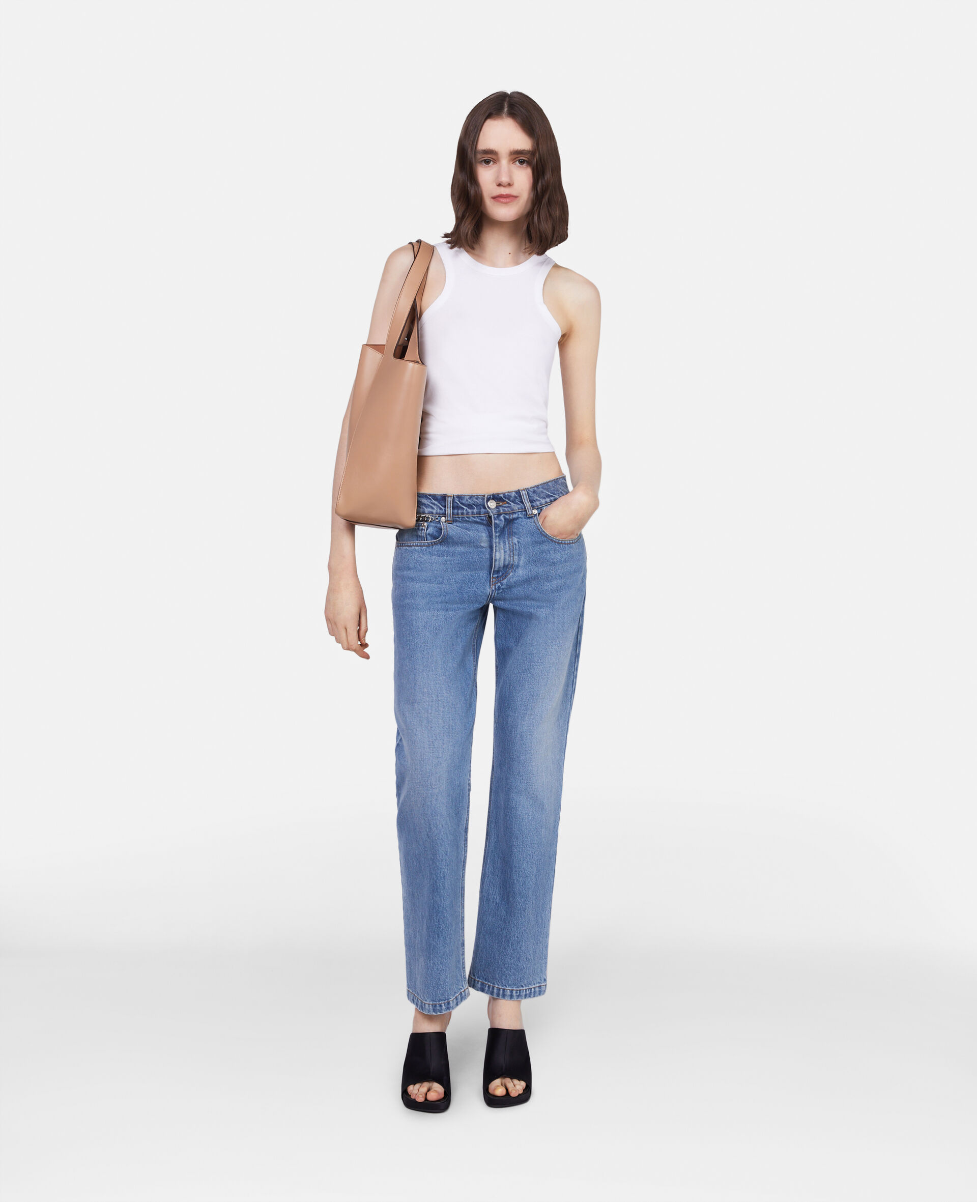 Falabella Chain Light Wash Cropped Jeans-Blue-model