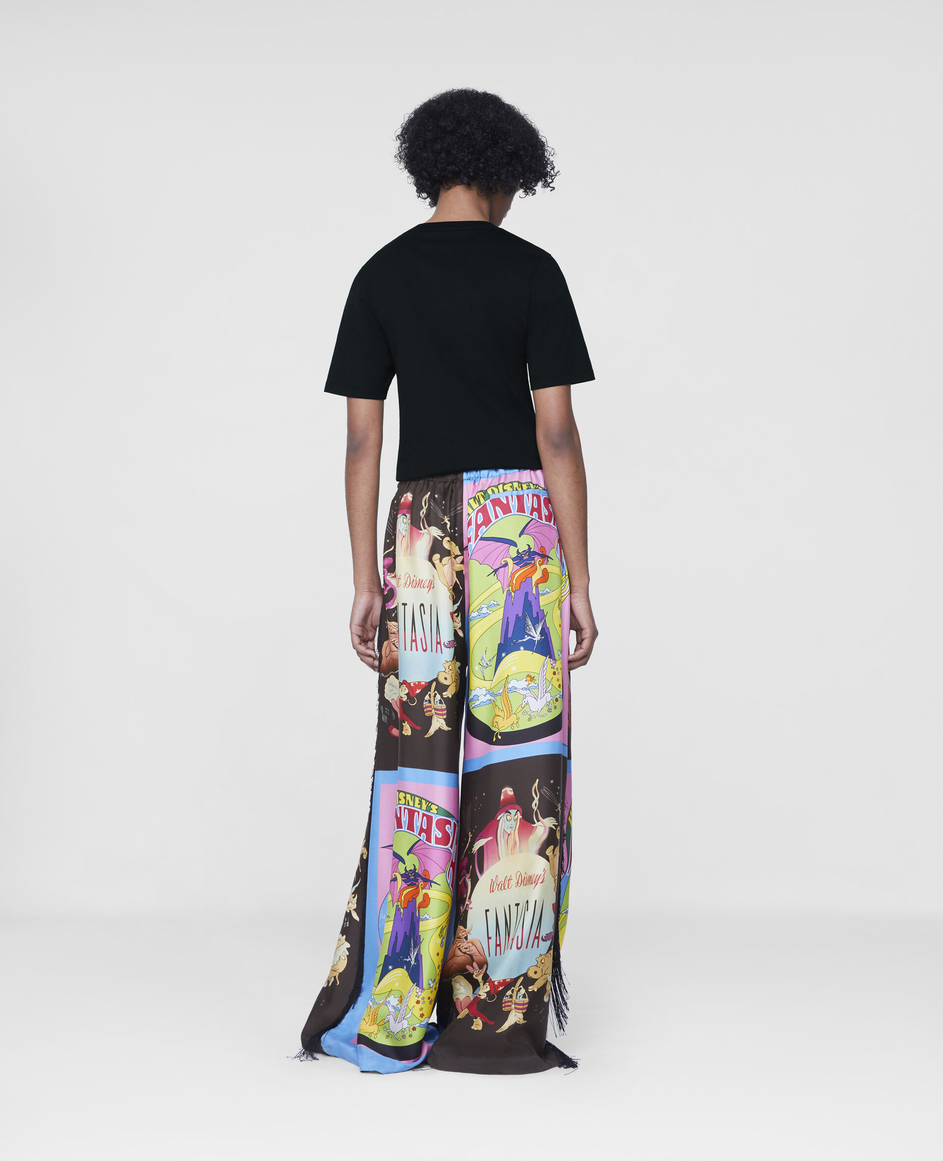 Fantasia Poster Print Fringe Silk Trousers-Multicolour-large image number 2