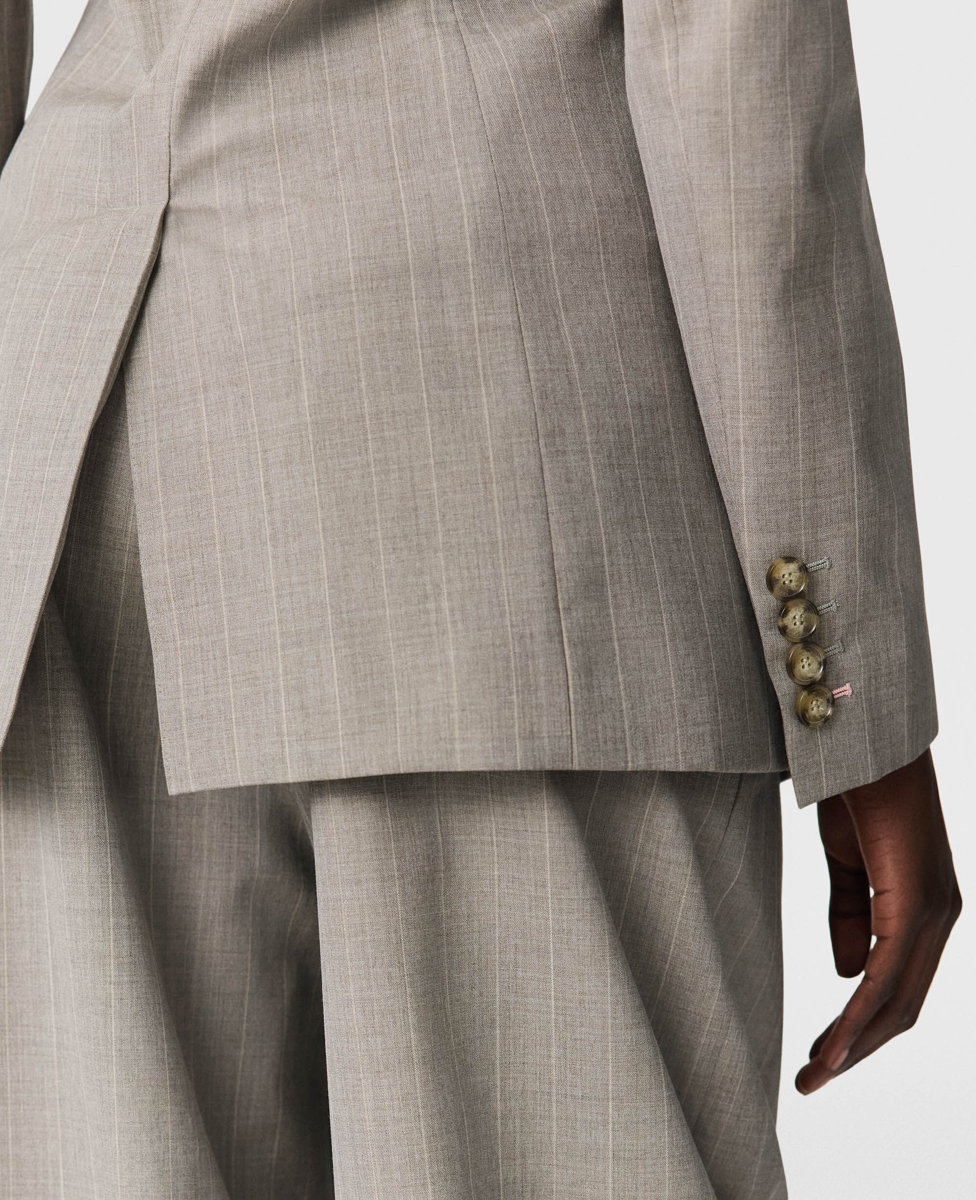 【stella-mccartney】レディースブレザー Women Gray Single-Breasted Pinstripe Blazer | Stella