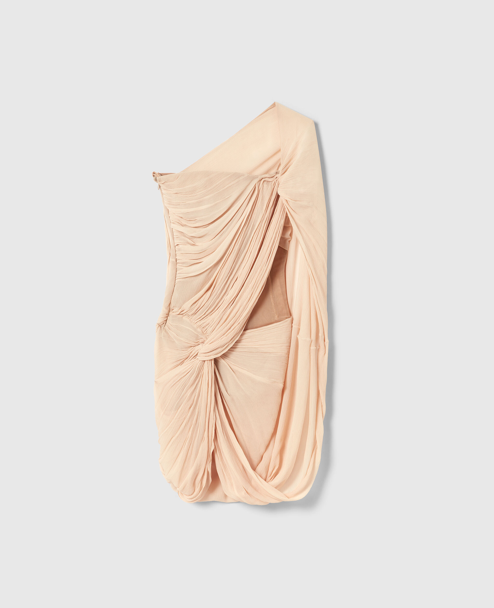 Ruched Knotted Sheer Panel Mini Dress-Beige-large image number 0