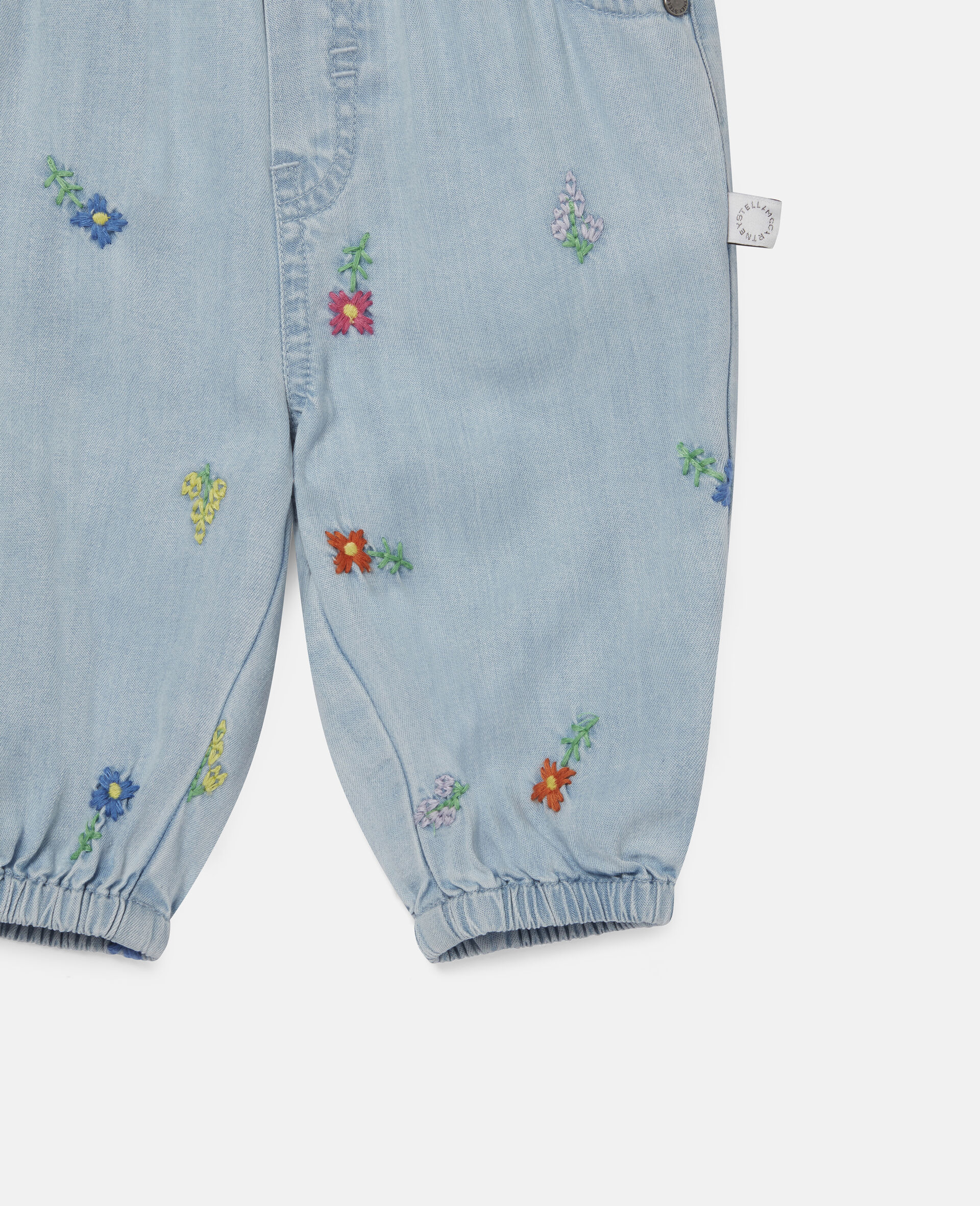 Embroidered Flowers Denim Trousers-Blue-large image number 1