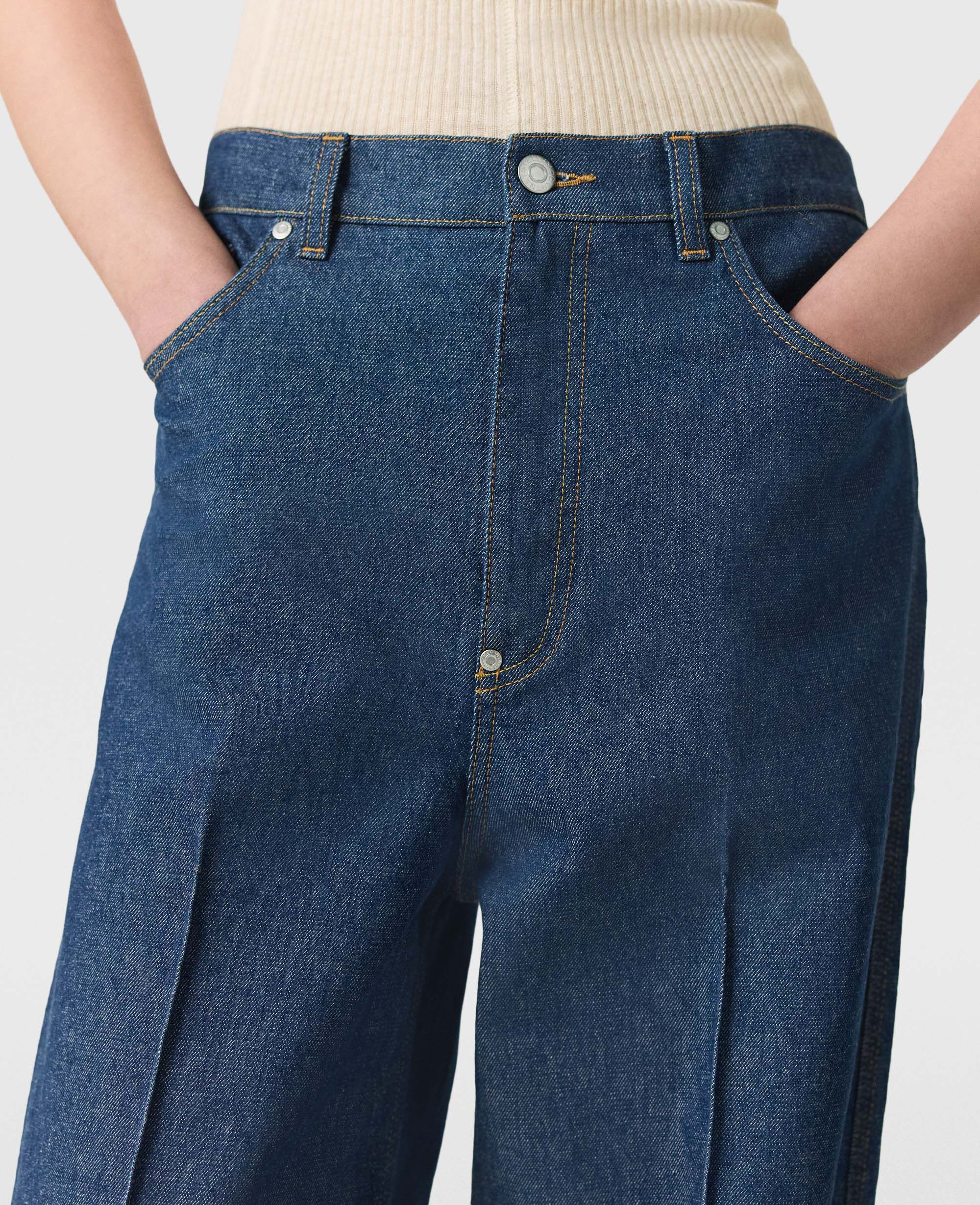 Women ブルー センタープリーツ デニム テーラードパンツ