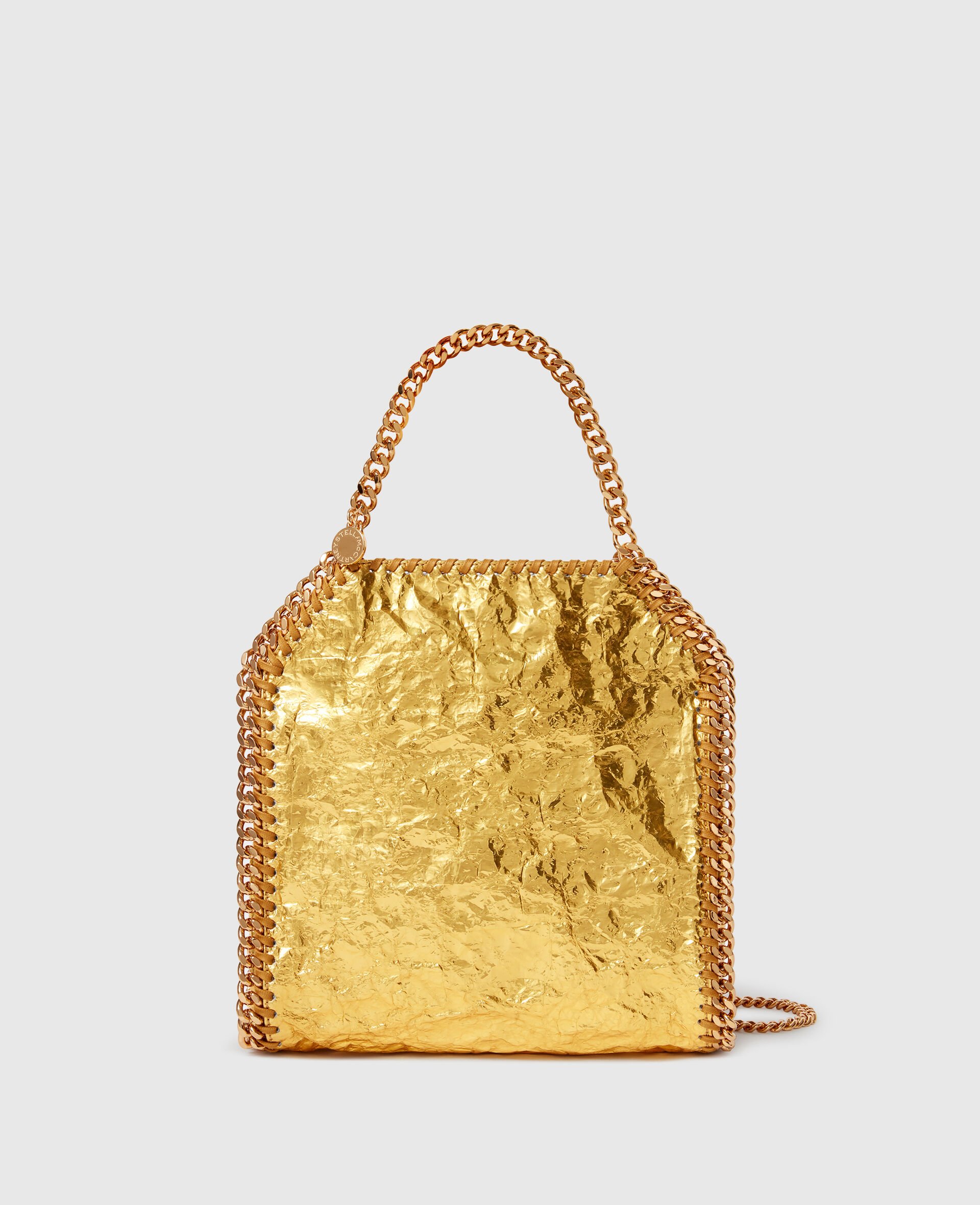 Mini Tote Bag Falabella mit Metallic-Effekt und Knitter-Finish-Gold-large image number 0