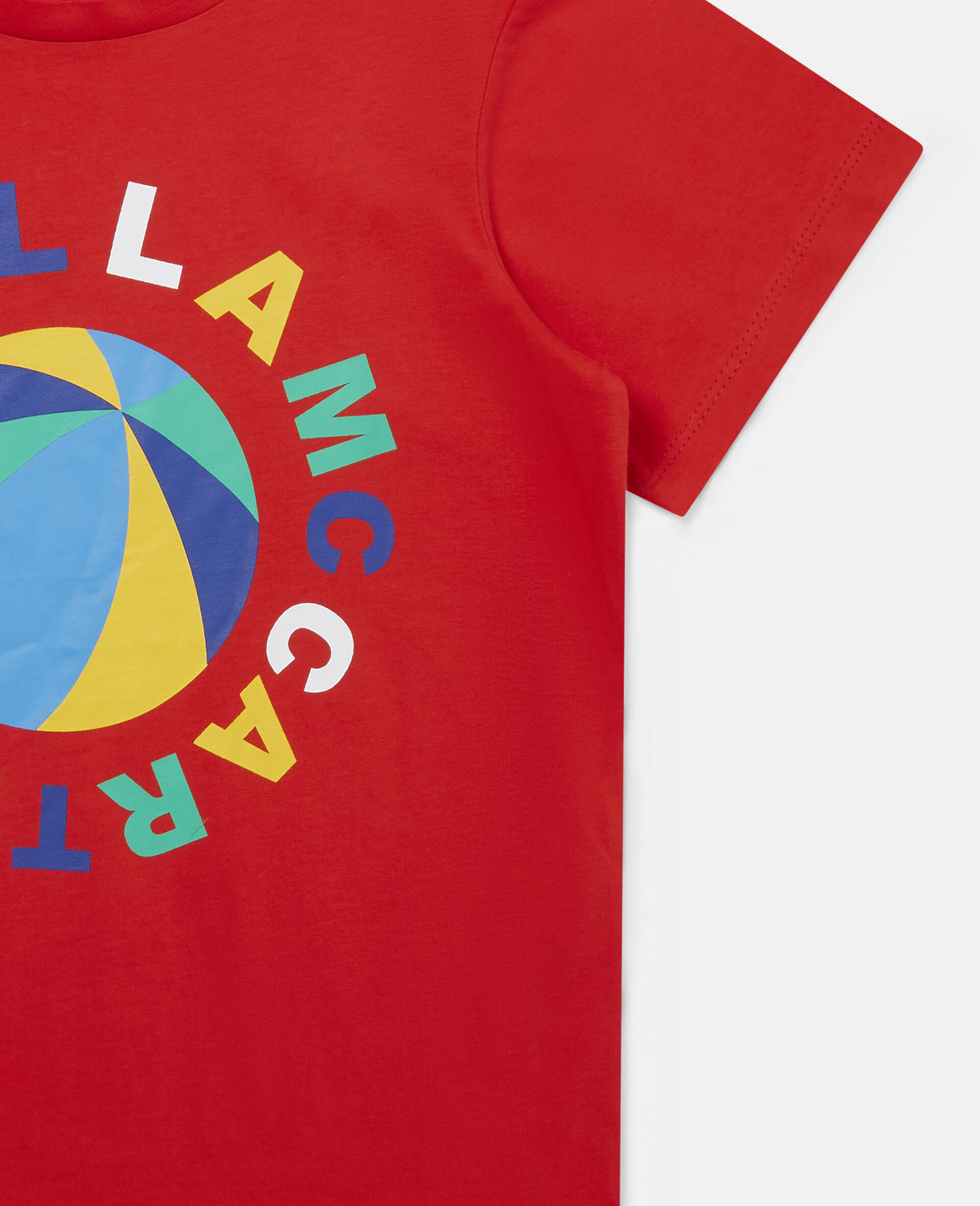 Beach Ball Logo Print Cotton T-Shirt-Red-large image number 1