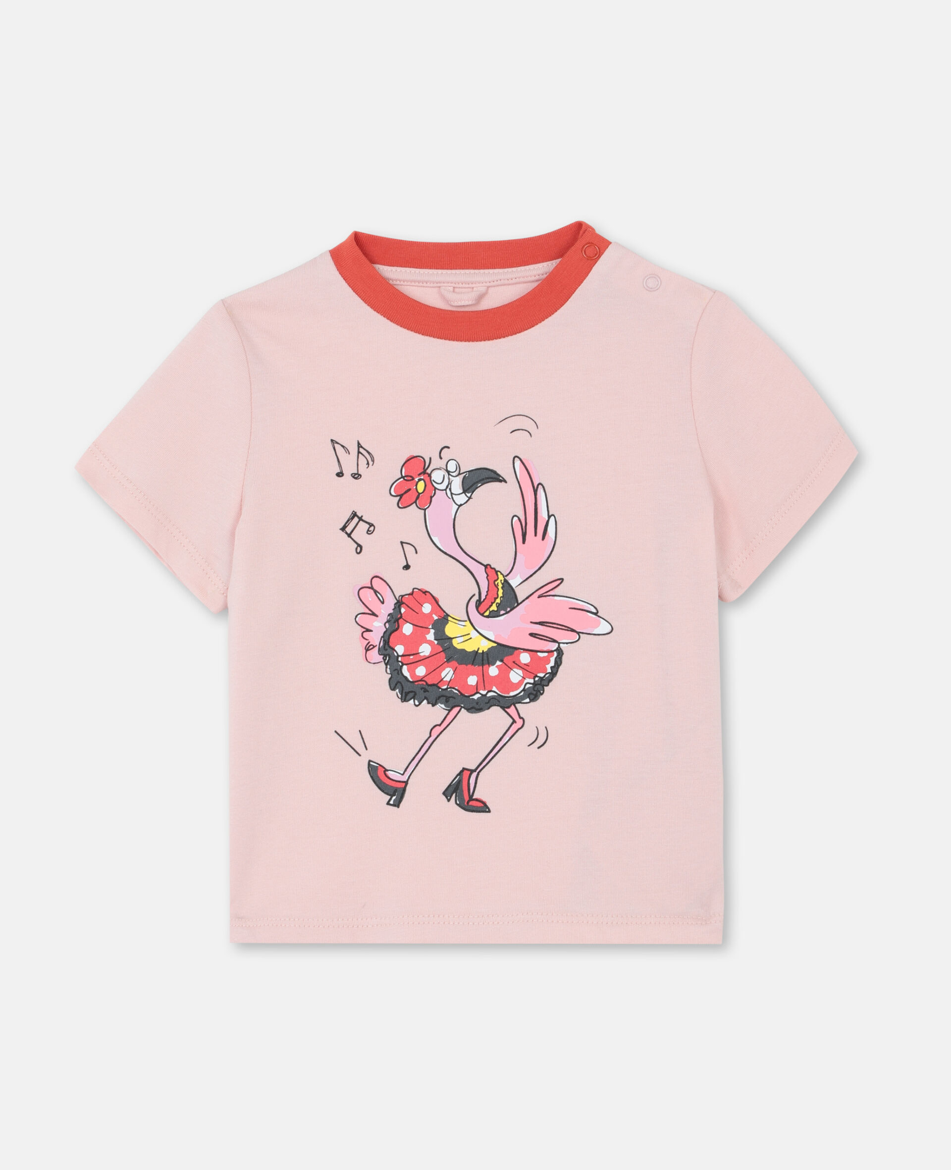 T-Shirt aus Baumwolle mit Tanzender-Flamingo-Print-Rose-large image number 0