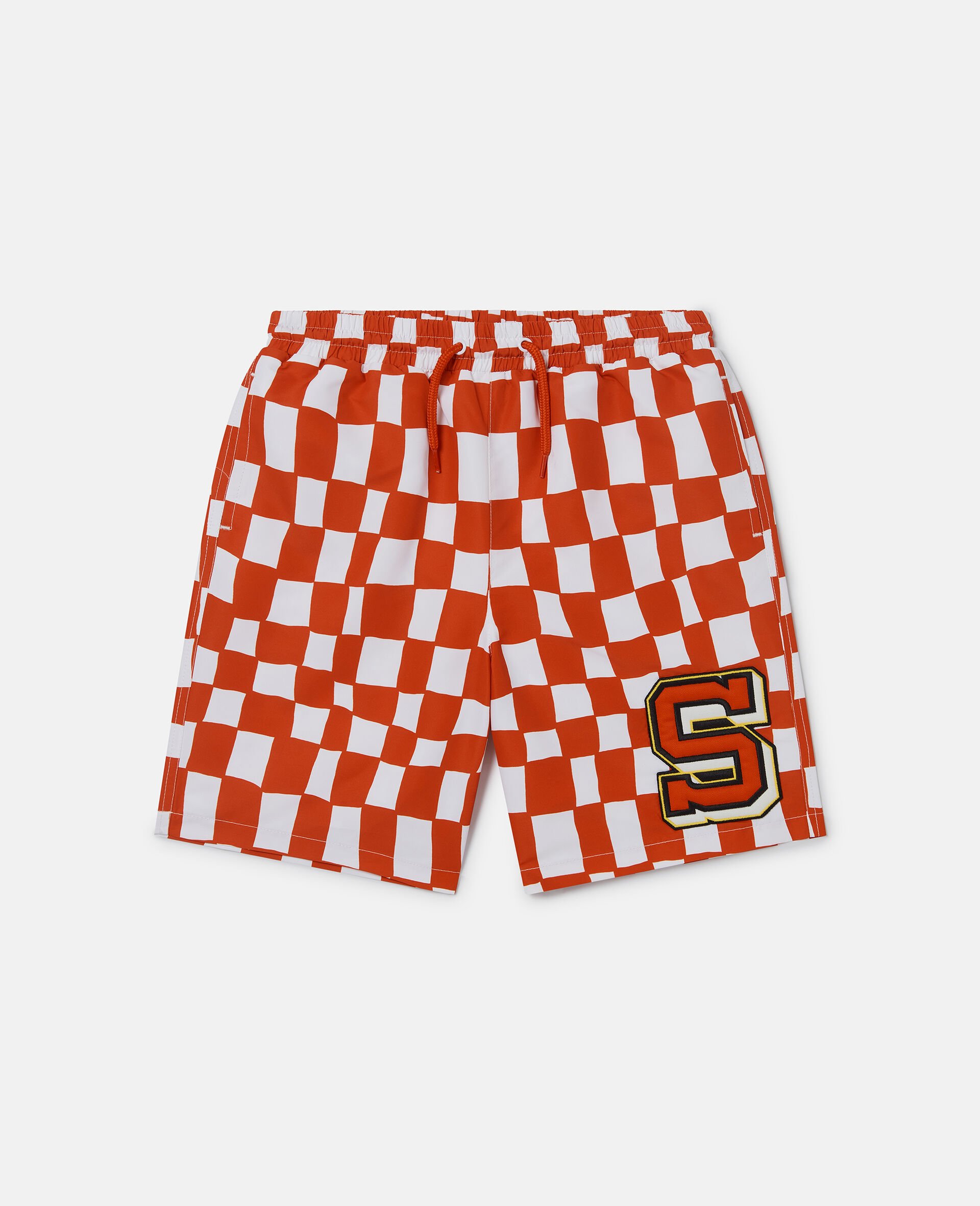 Brand Initial Check Swim Shorts-Red-medium