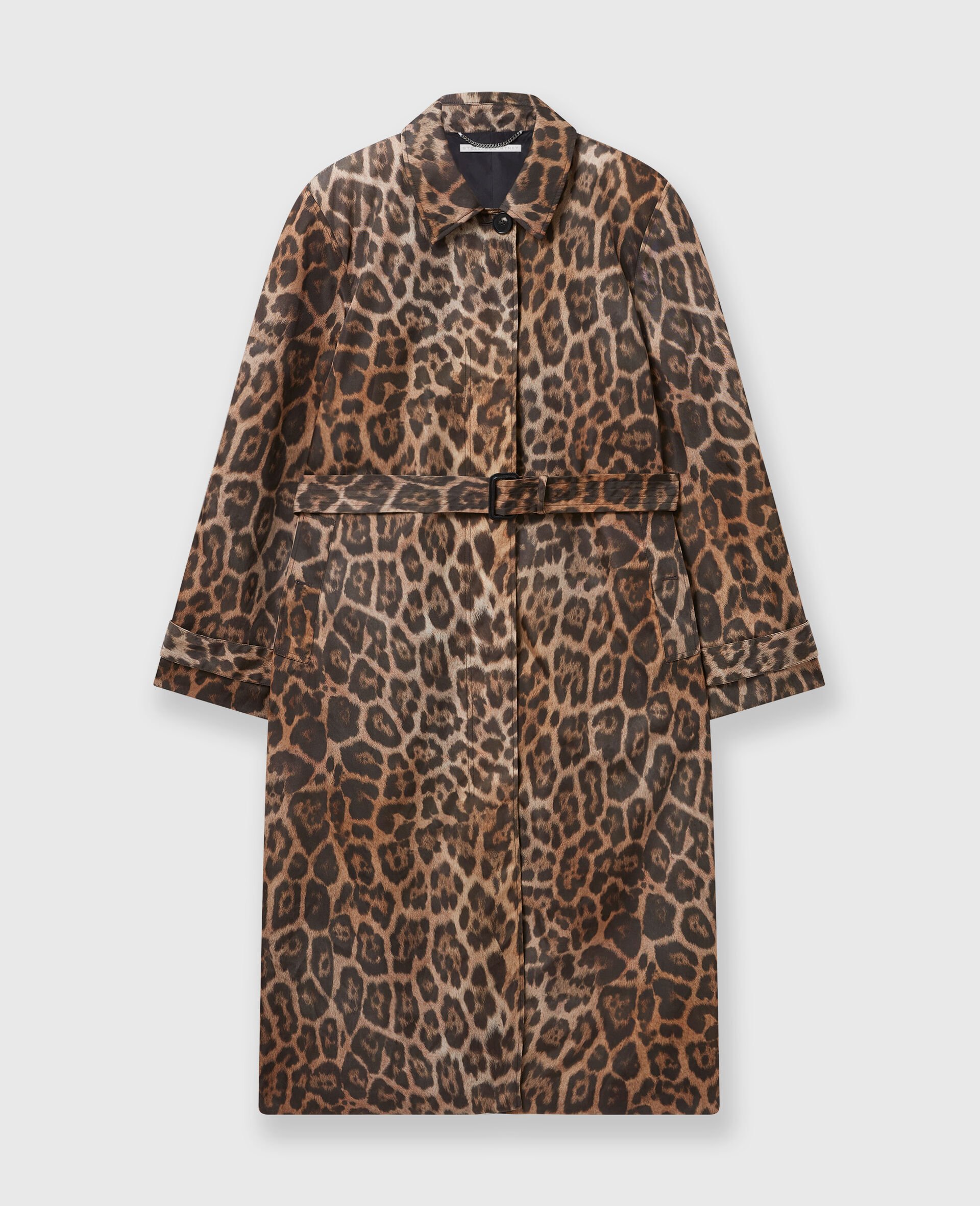 Leopard Belted Trench Coat-Brown-large image number 0