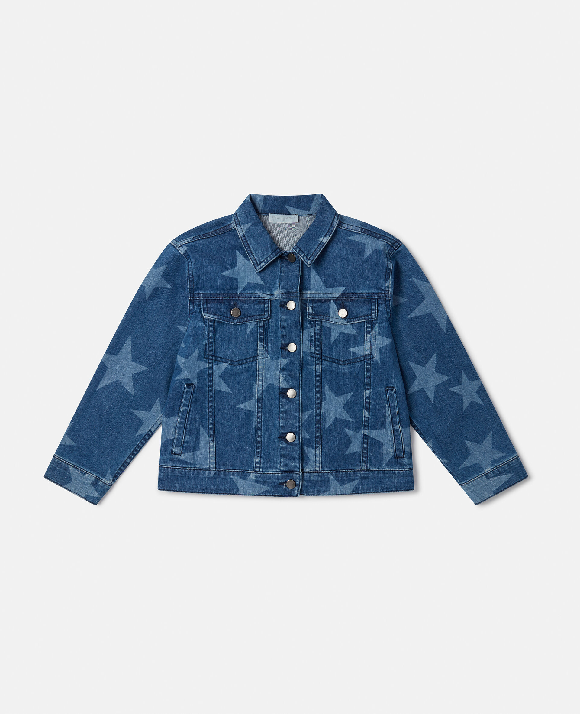 Star Print Oversized Denim Jacket-Blue-model