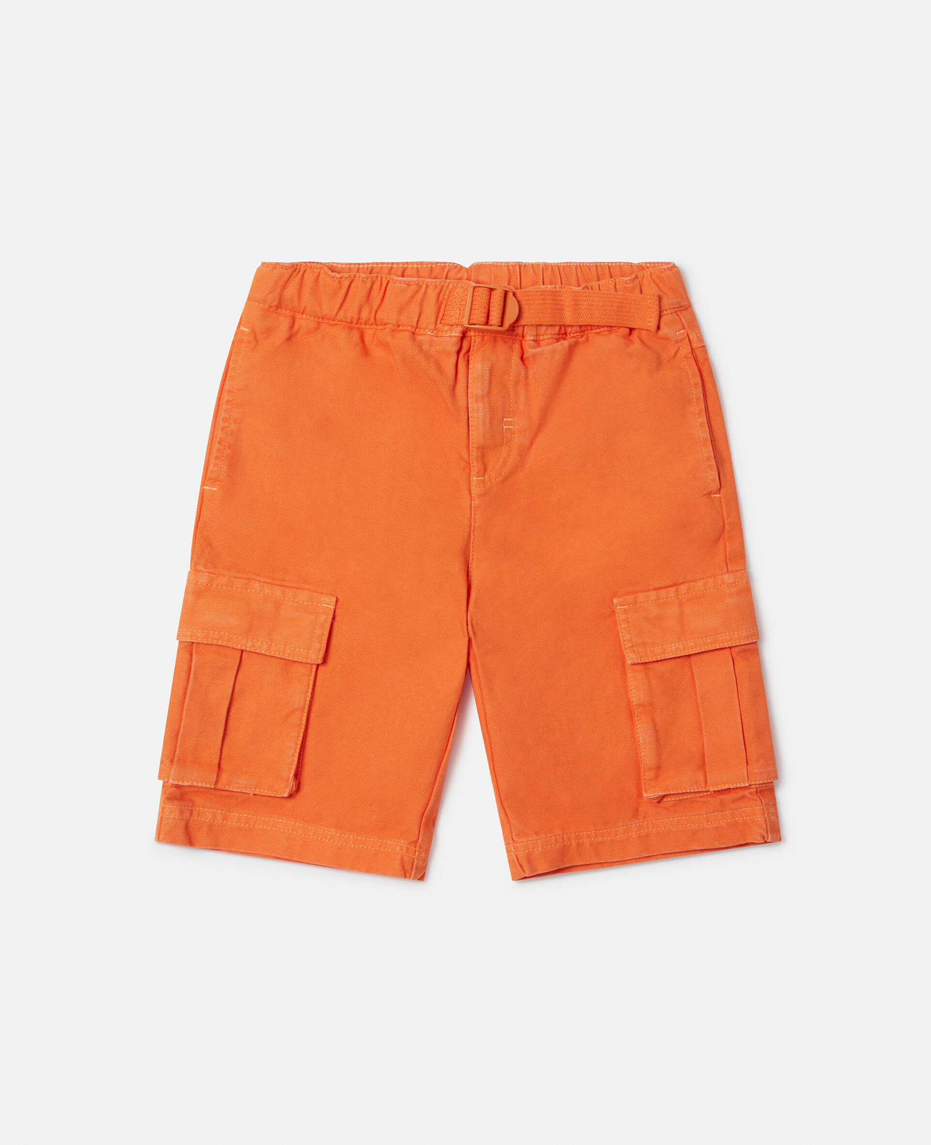 Belted Waist Cargo Shorts-Orange-medium