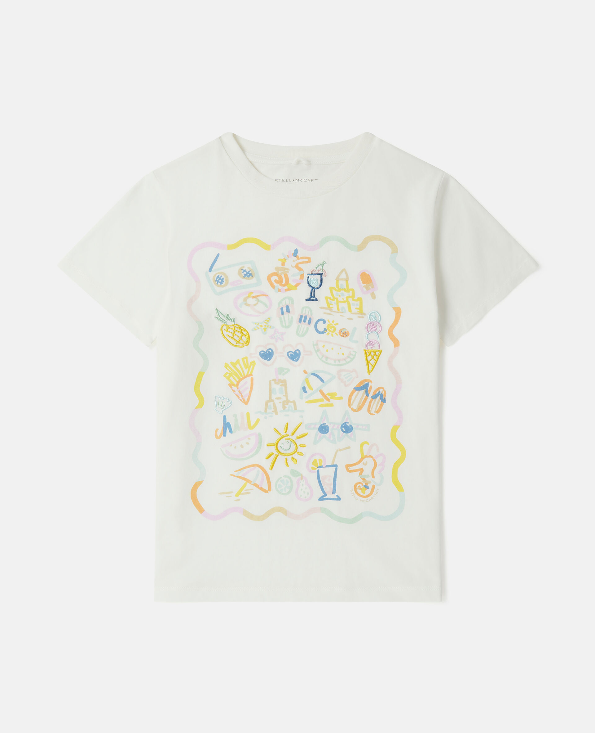 Summer Doodles Motif T-Shirt-Cream-medium