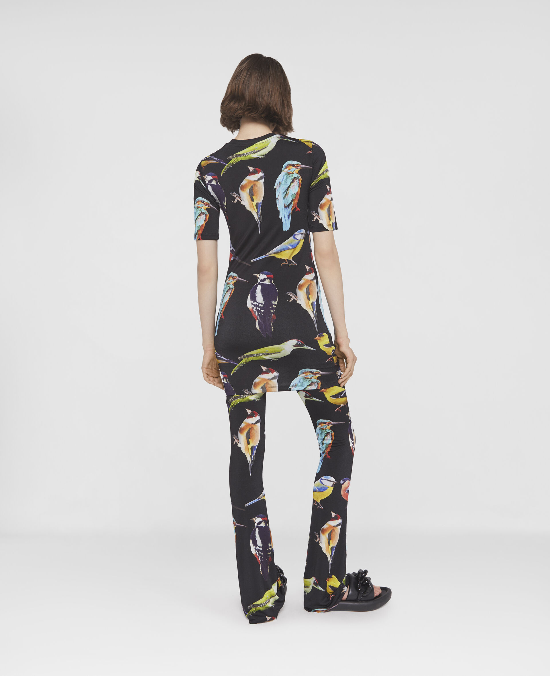 Bird Crest Print Jersey Midi Dress-Black-large image number 2